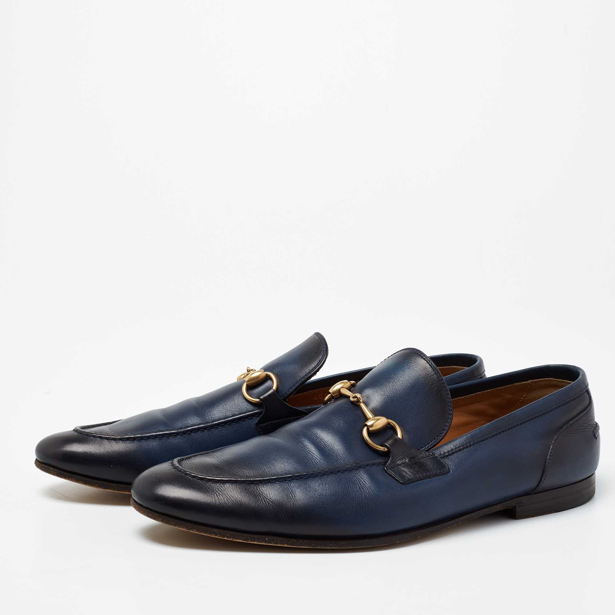 

Gucci Navy Blue/Black Leather Jordaan Loafers Size