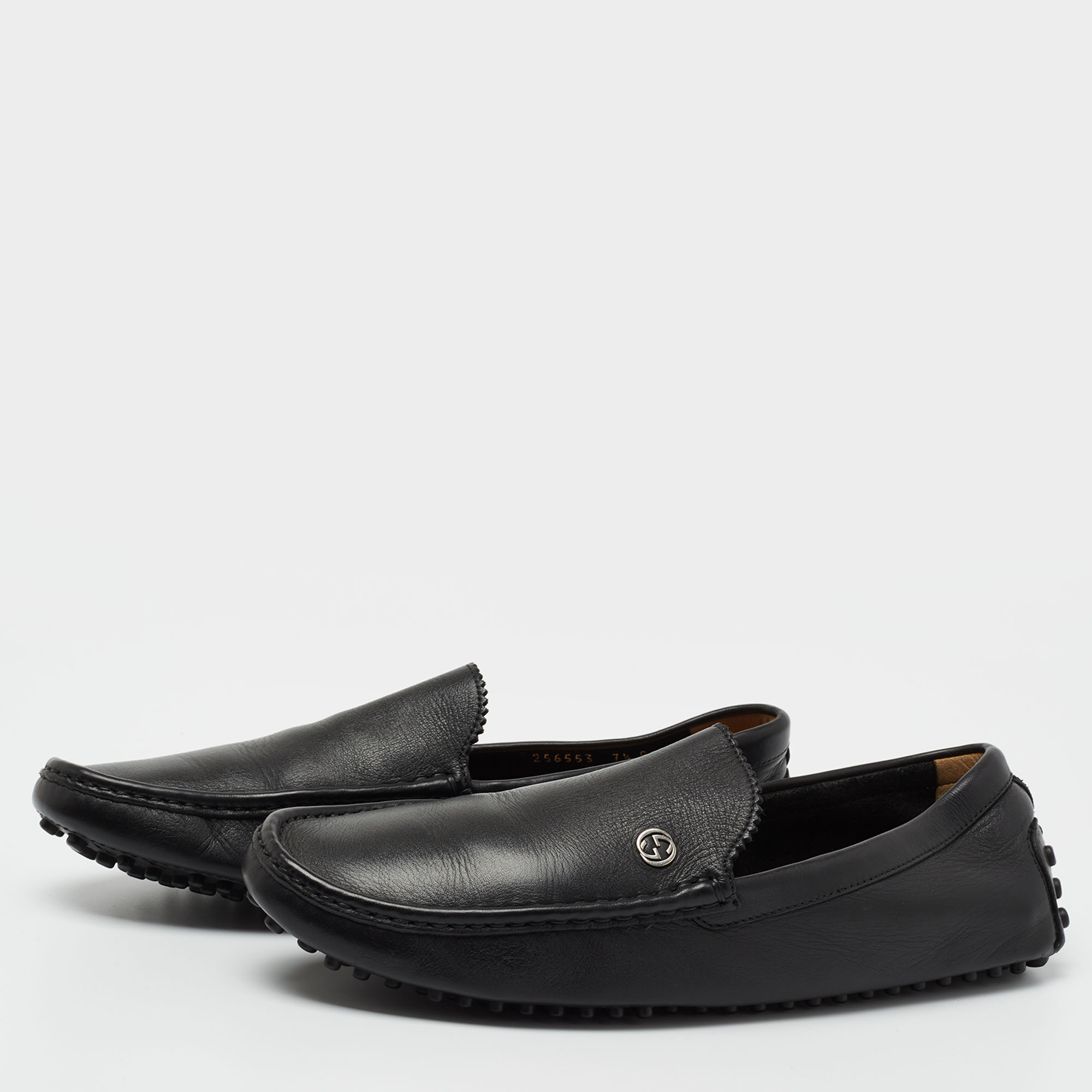 

Gucci Black Leather Interlocking G Slip On Loafers Size