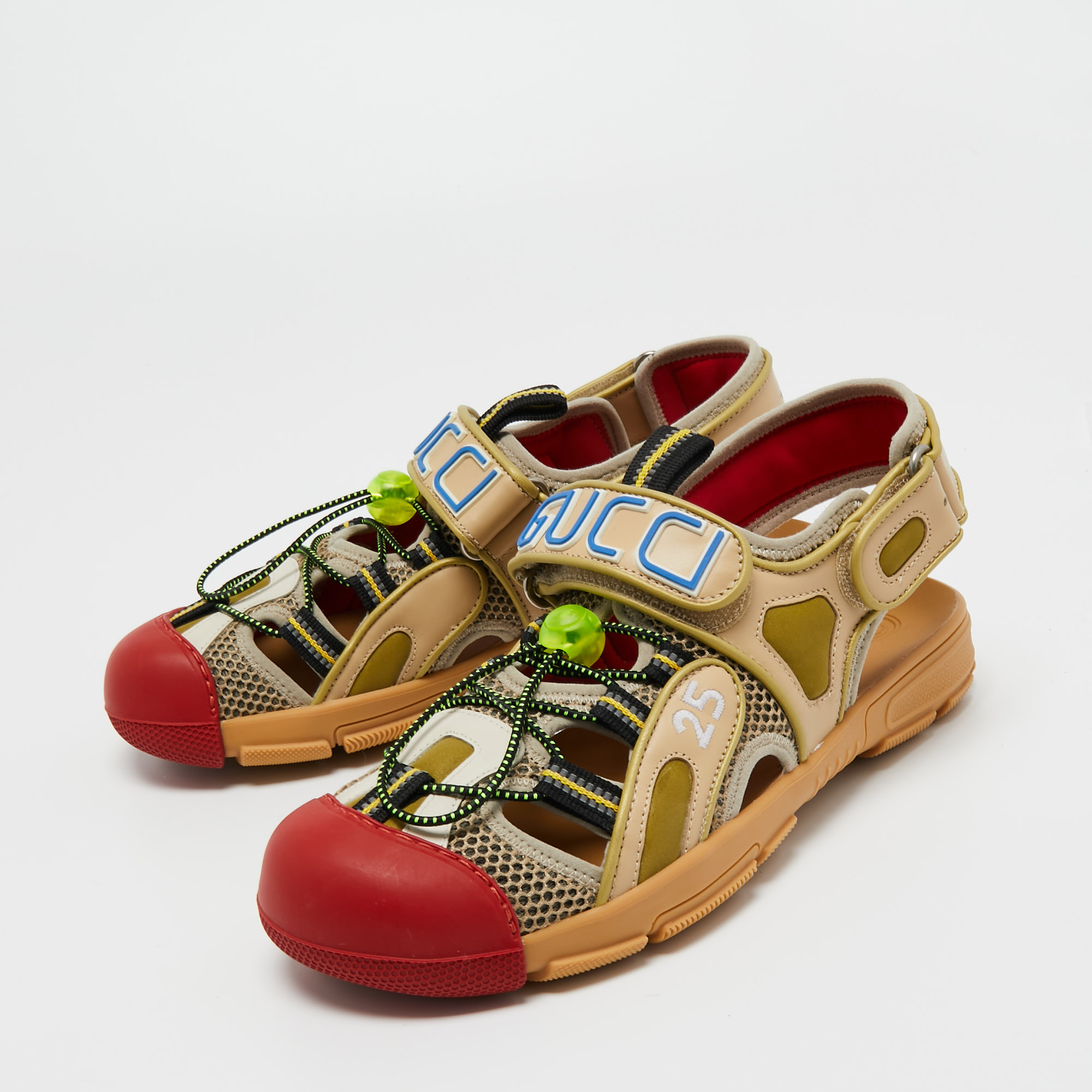 

Gucci Multicolor Leather and Rubber Tinsel Colorblock Pattern Sandals Size