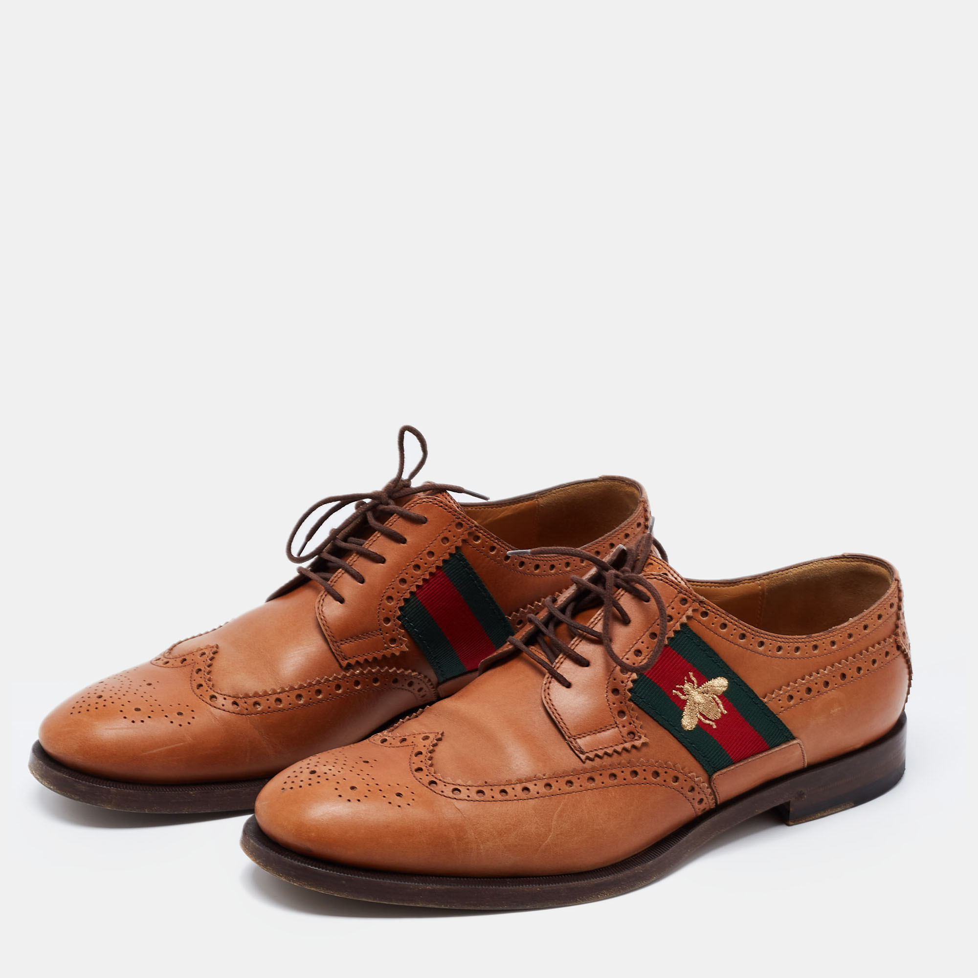

Gucci Tan Leather Bee Web Detail Lace Up Brogue Oxfords Size