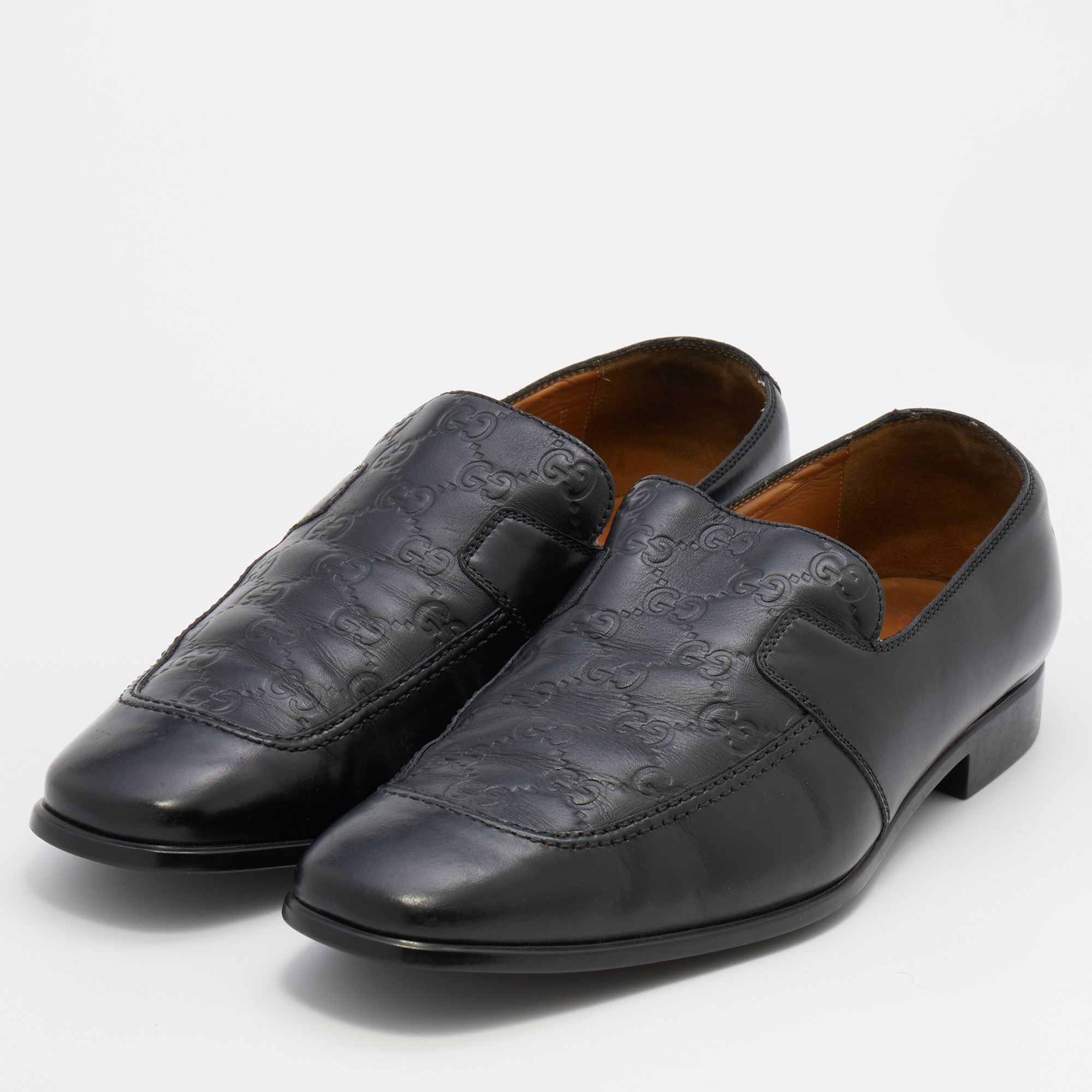 

Gucci Black Guccissima Leather Slip On Loafers Size