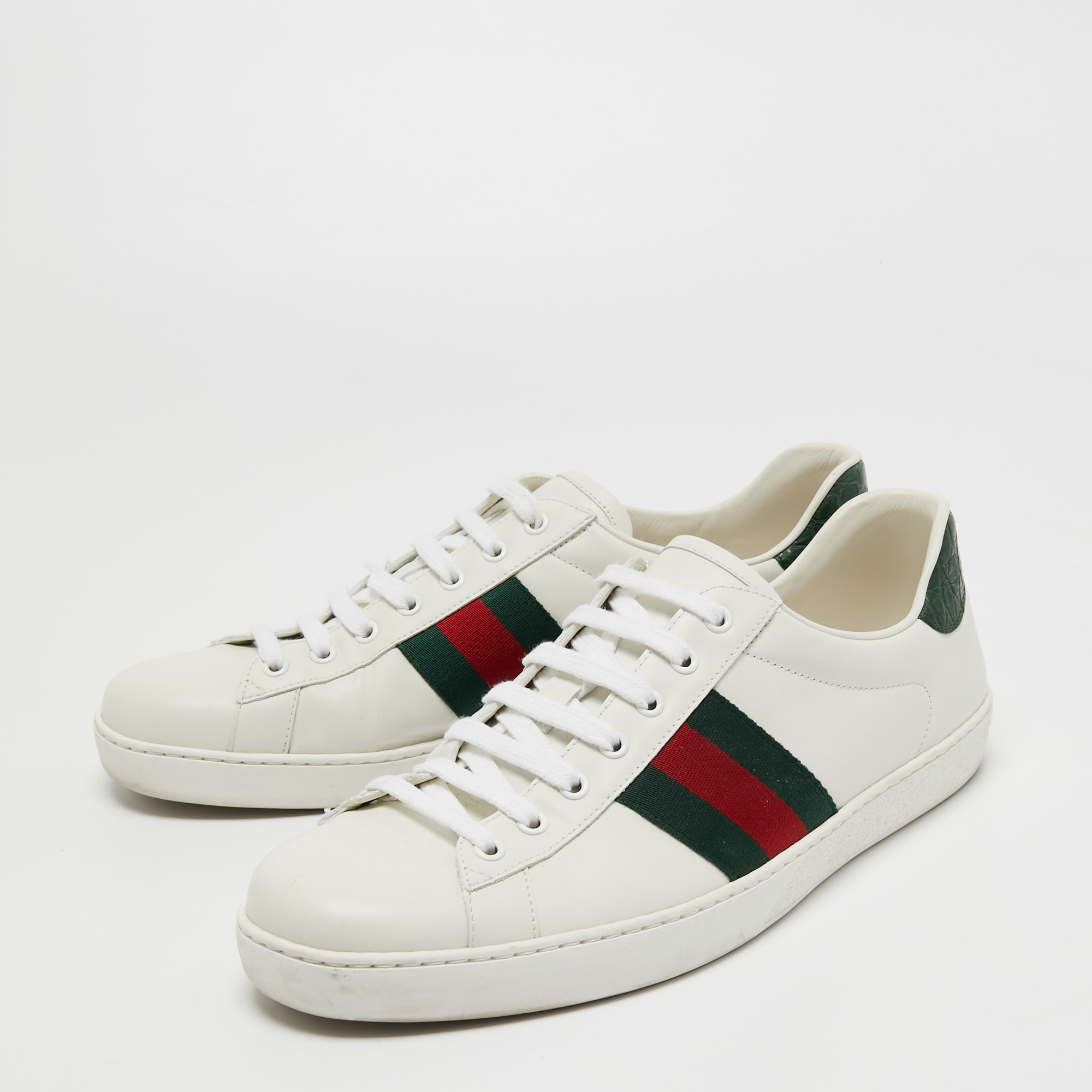 

Gucci White Leather Web Ace Low Top Sneakers Size