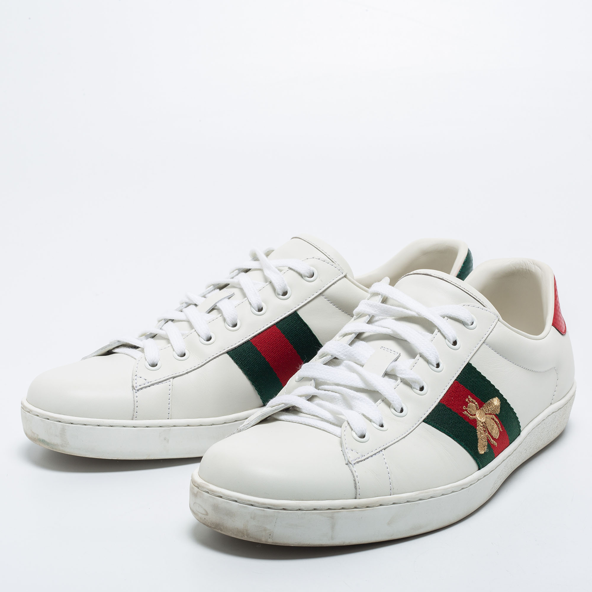 

Gucci White Leather Ace Web Low Top Sneakers Size