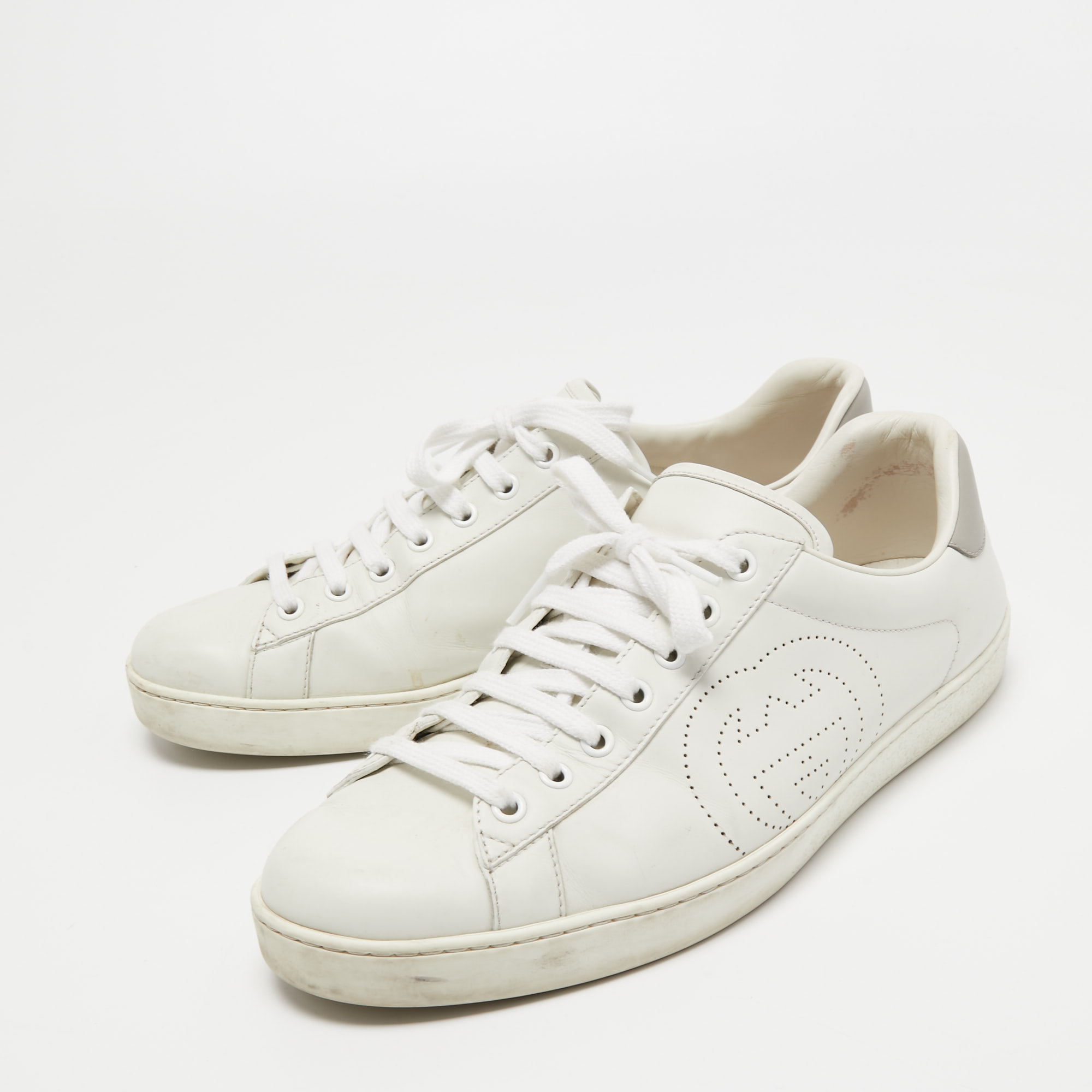 

Gucci White Perforated Interlocking G Leather Ace Sneakers Size
