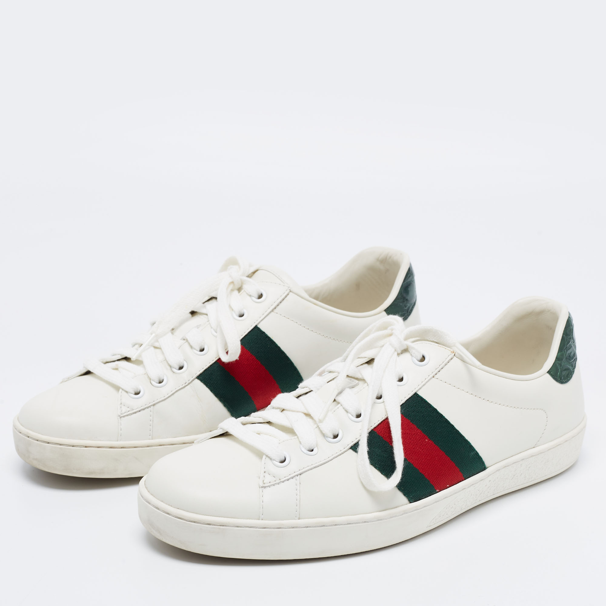

Gucci White Leather Web Ace Sneakers Size