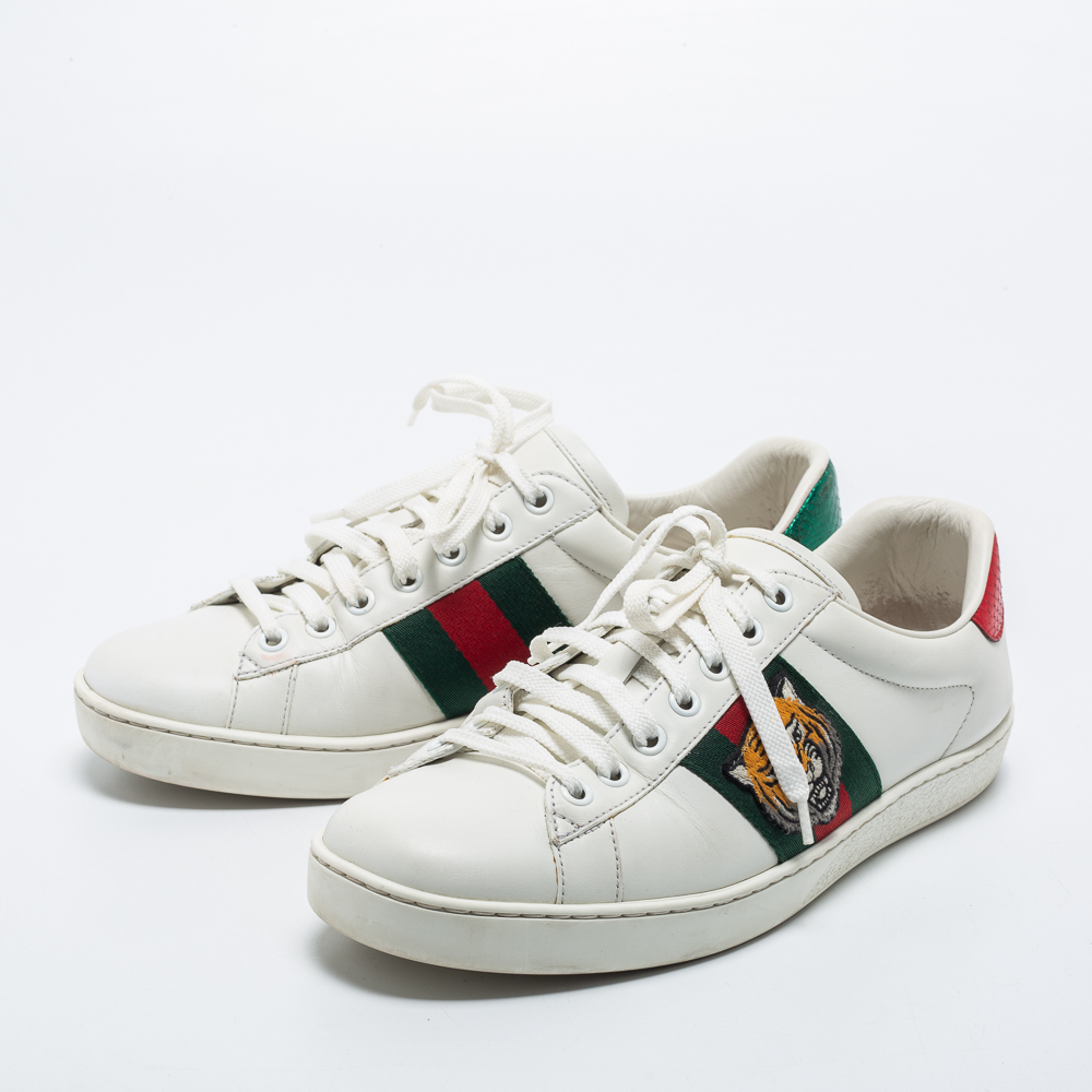 

Gucci White Leather Tiger Applique Ace Sneakers Size