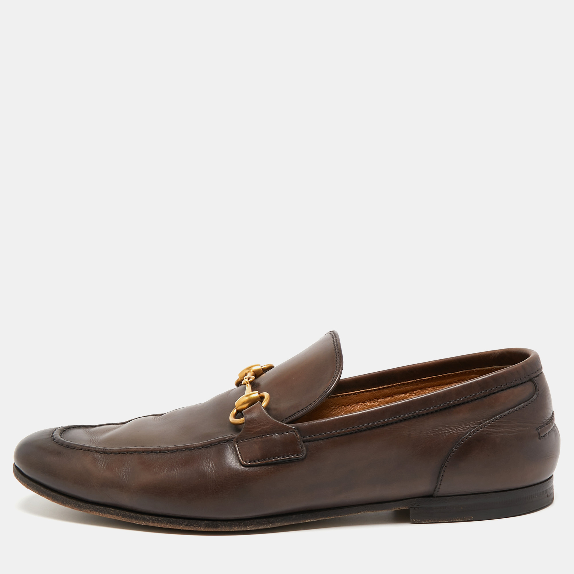 Pre-owned Gucci Brown Leather Jordaan Loafers Size 41