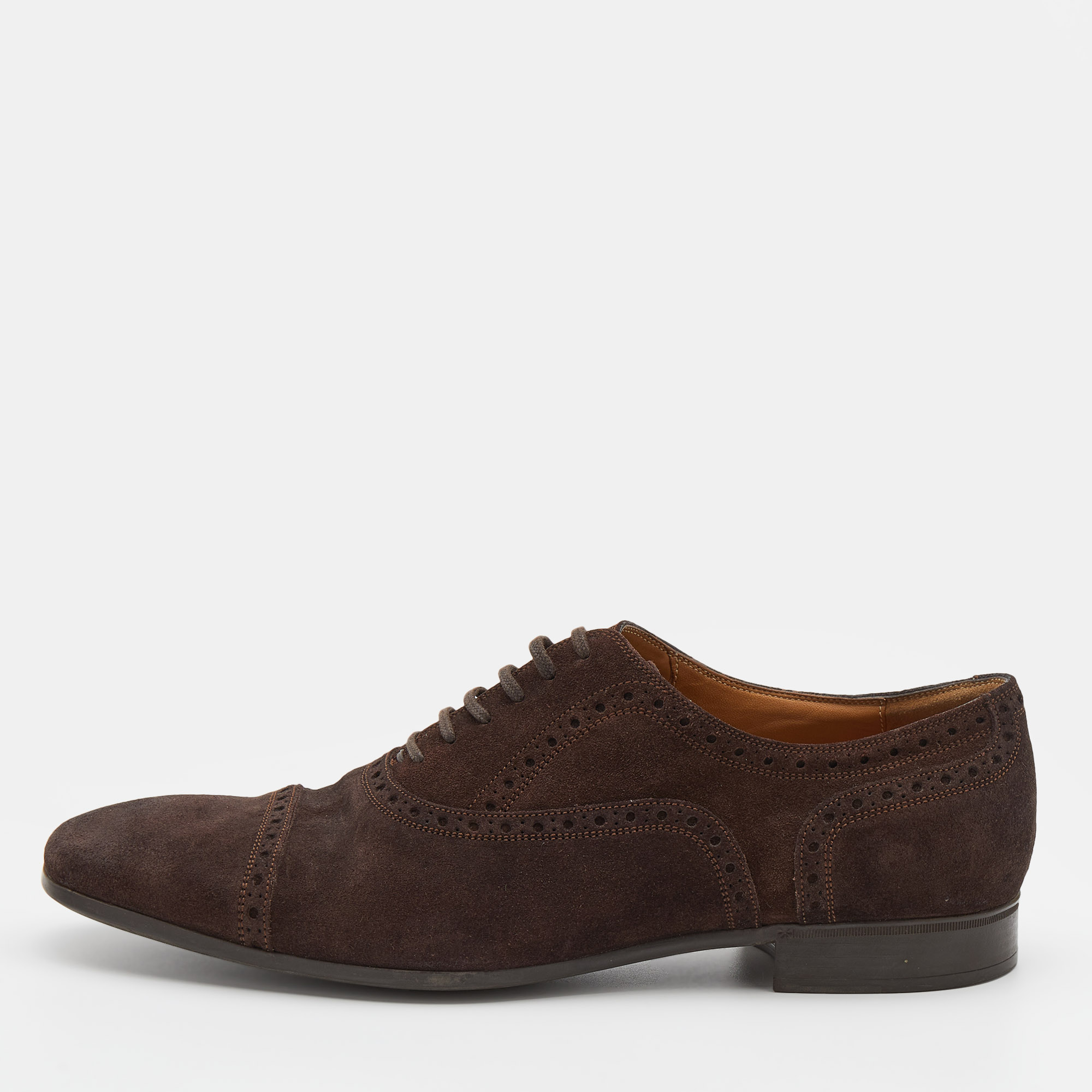 Pre-owned Gucci Brown Brogue Suede Lace Up Oxford Size 43.5