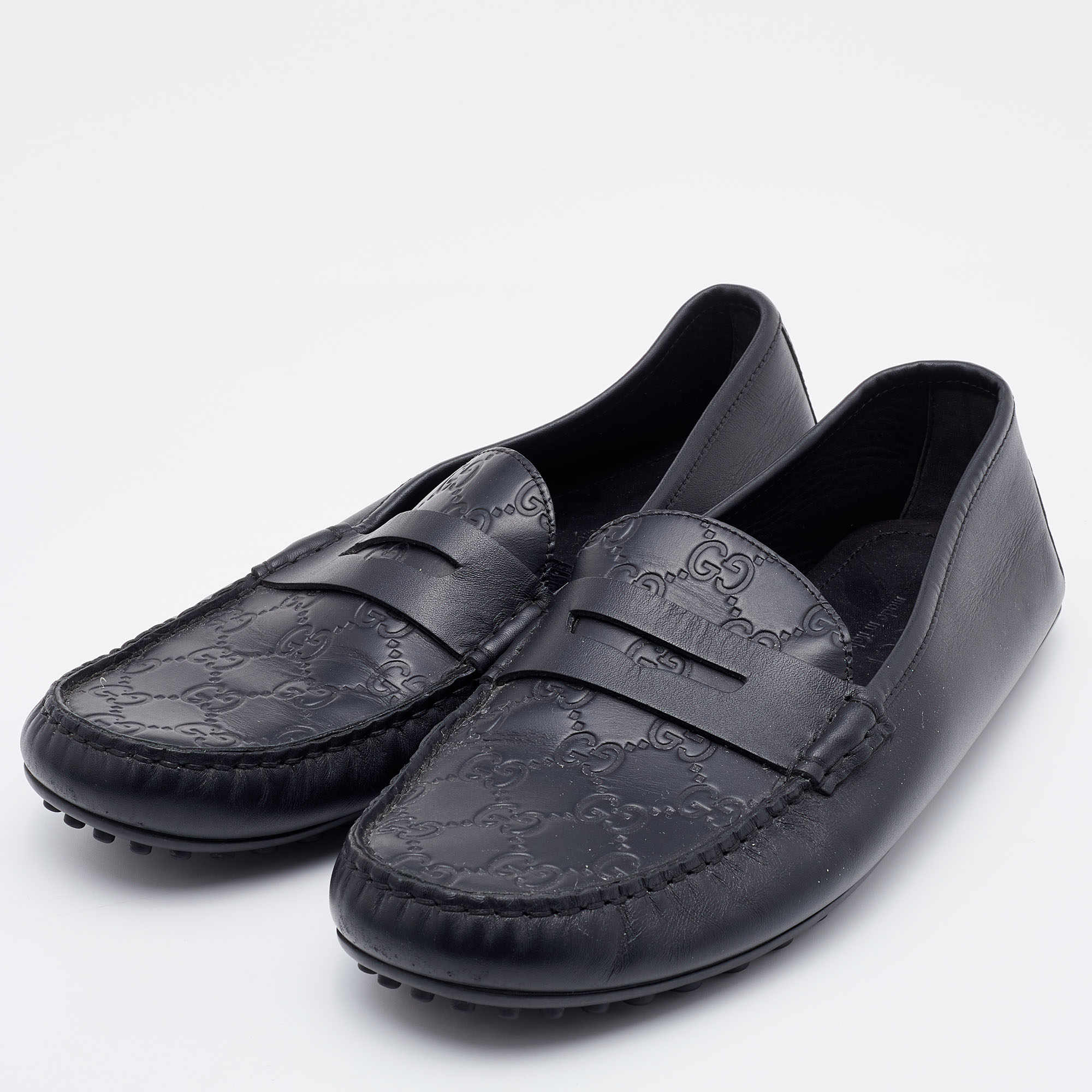 

Gucci Black Guccissima Leather Penny Slip On Loafers Size