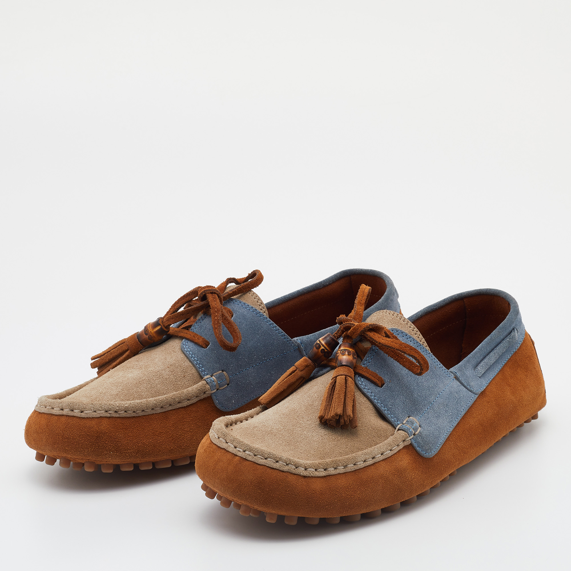 

Gucci Multicolor Suede Bamboo Tassel Boat Loafers Size