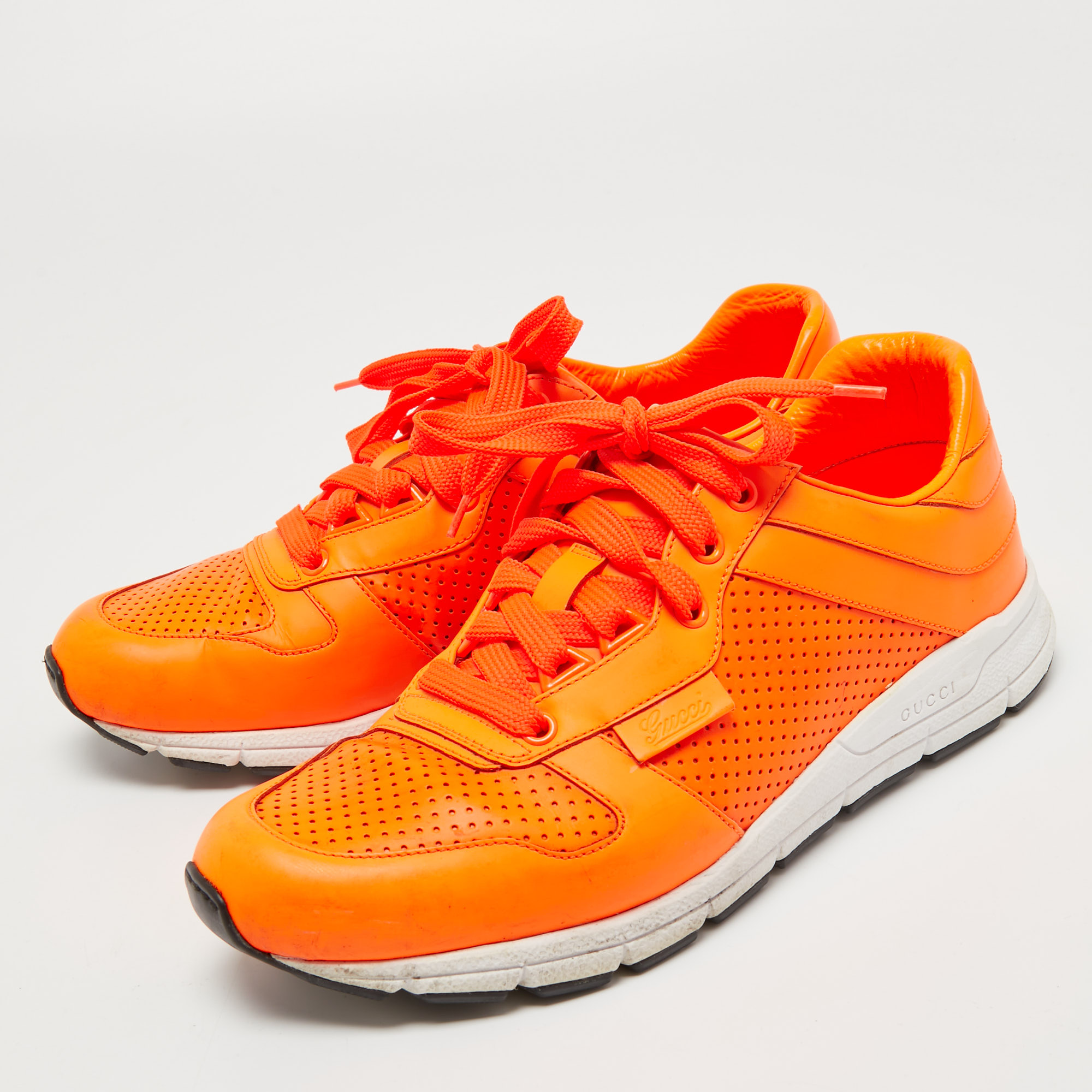 

Gucci Neon Orange Perforated Leather Running Sneakers Size