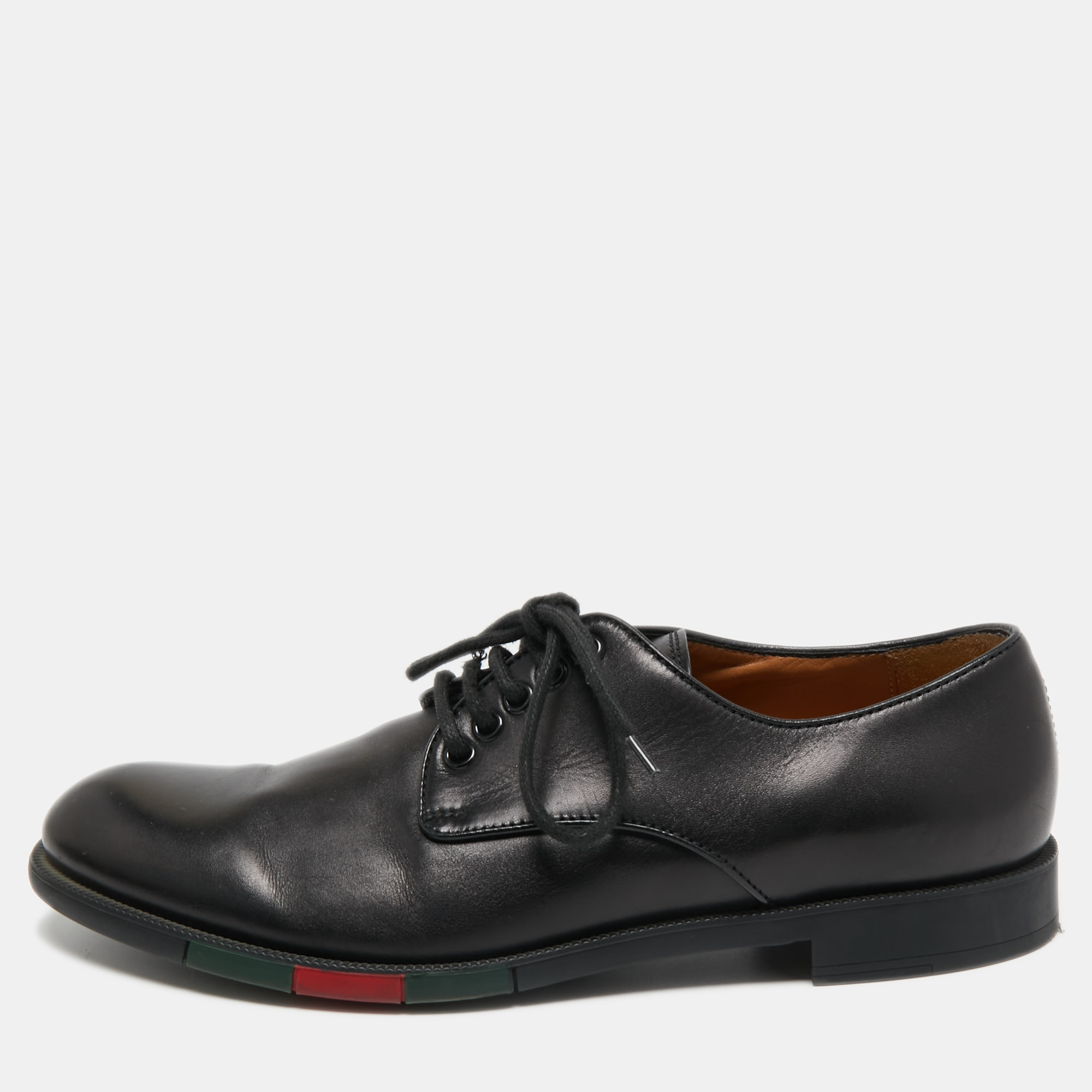 Pre-owned Gucci Black Leather Lace Up Oxfords Size 41.5