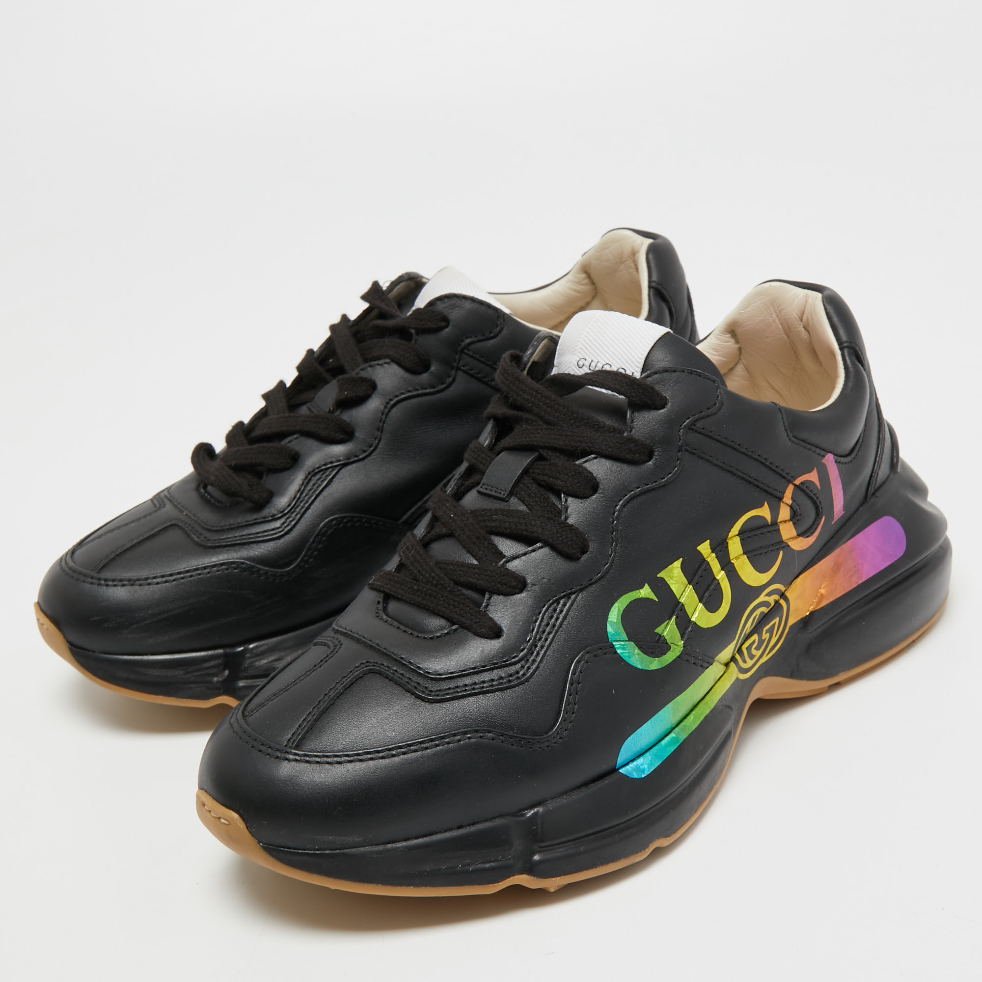 

Gucci Black Leather Rhyton Sneakers Size, Beige