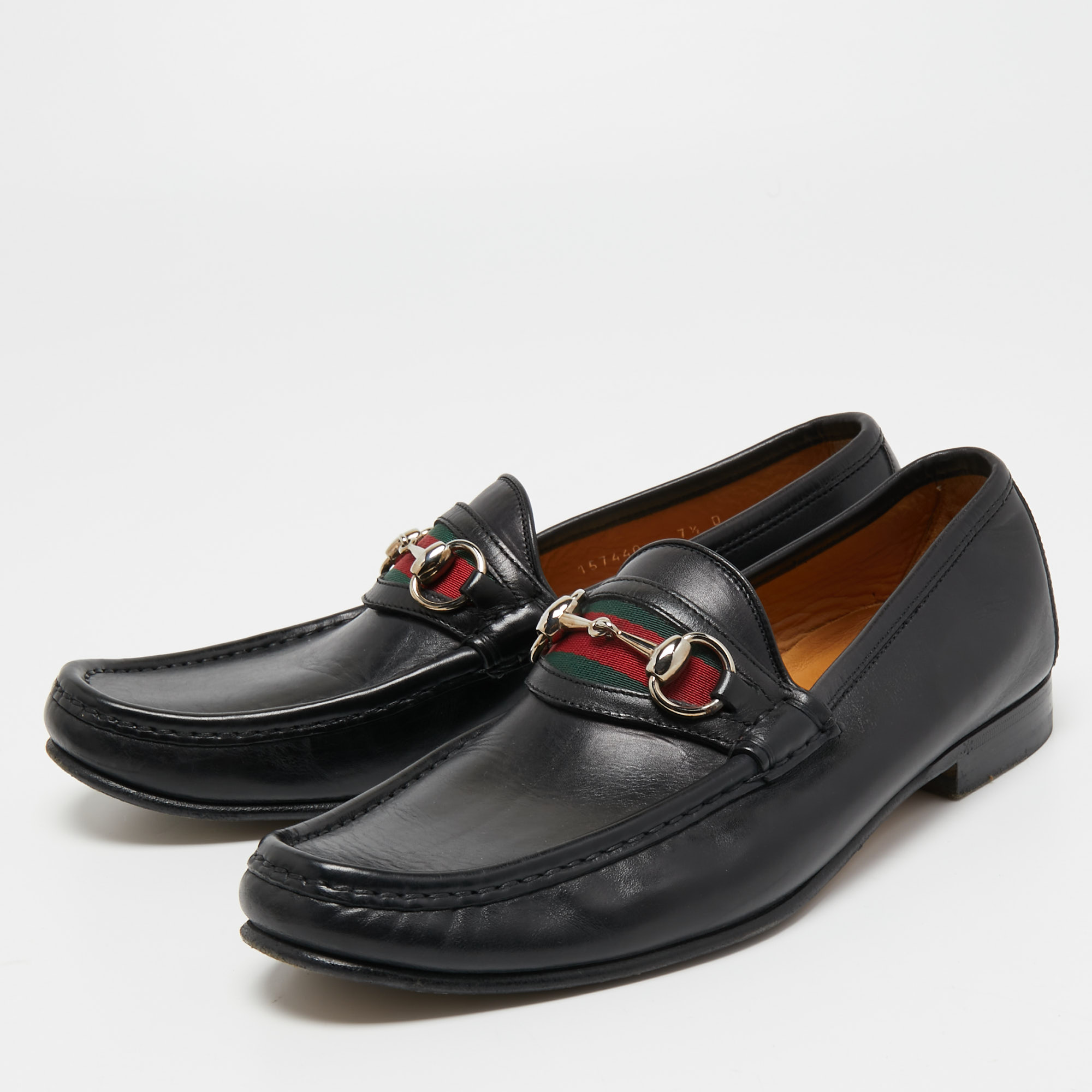 

Gucci Black Leather Web Horsebit Loafers Size
