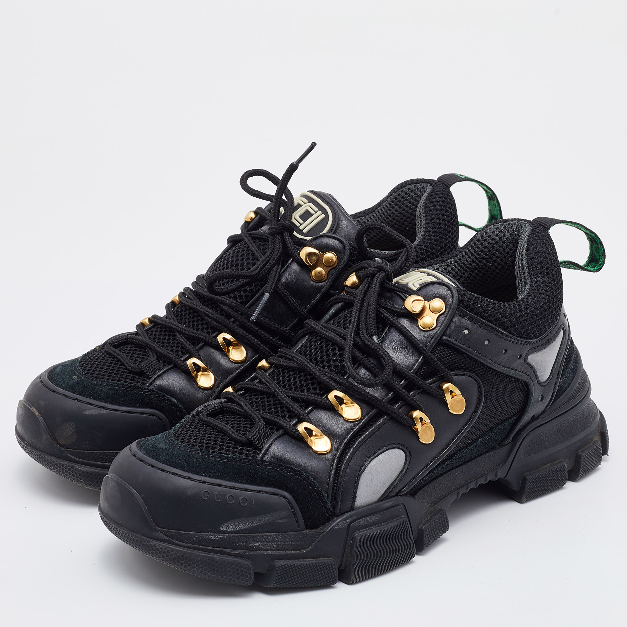 

Gucci Black Leather and Mesh Flashtrek Low Top Sneakers Size