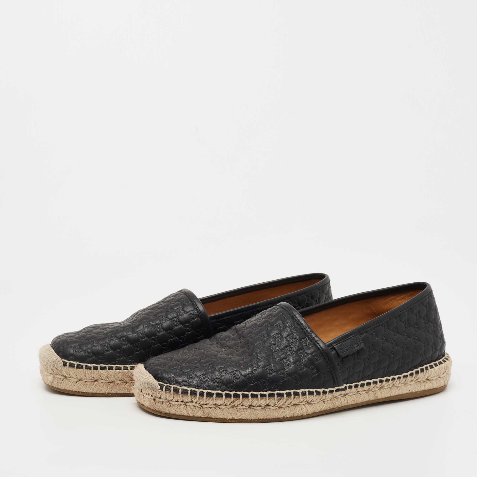 

Gucci Black Microguccissima Leather Espadrille Flats Size