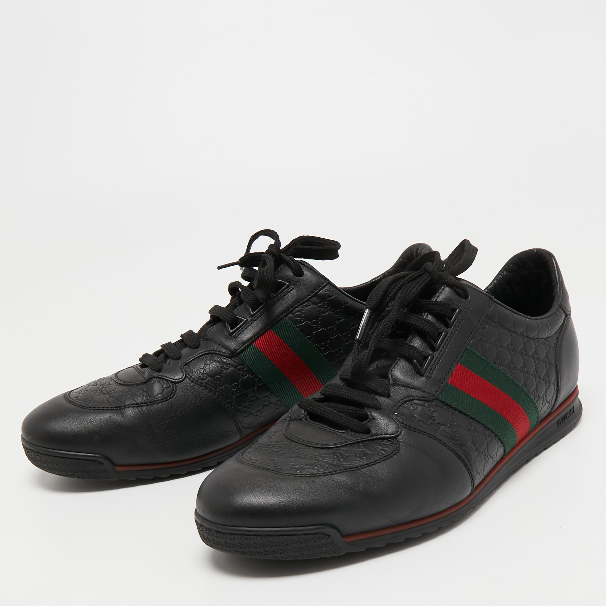 

Gucci Black Micro Guccissima Leather Web Detail Sneakers Size