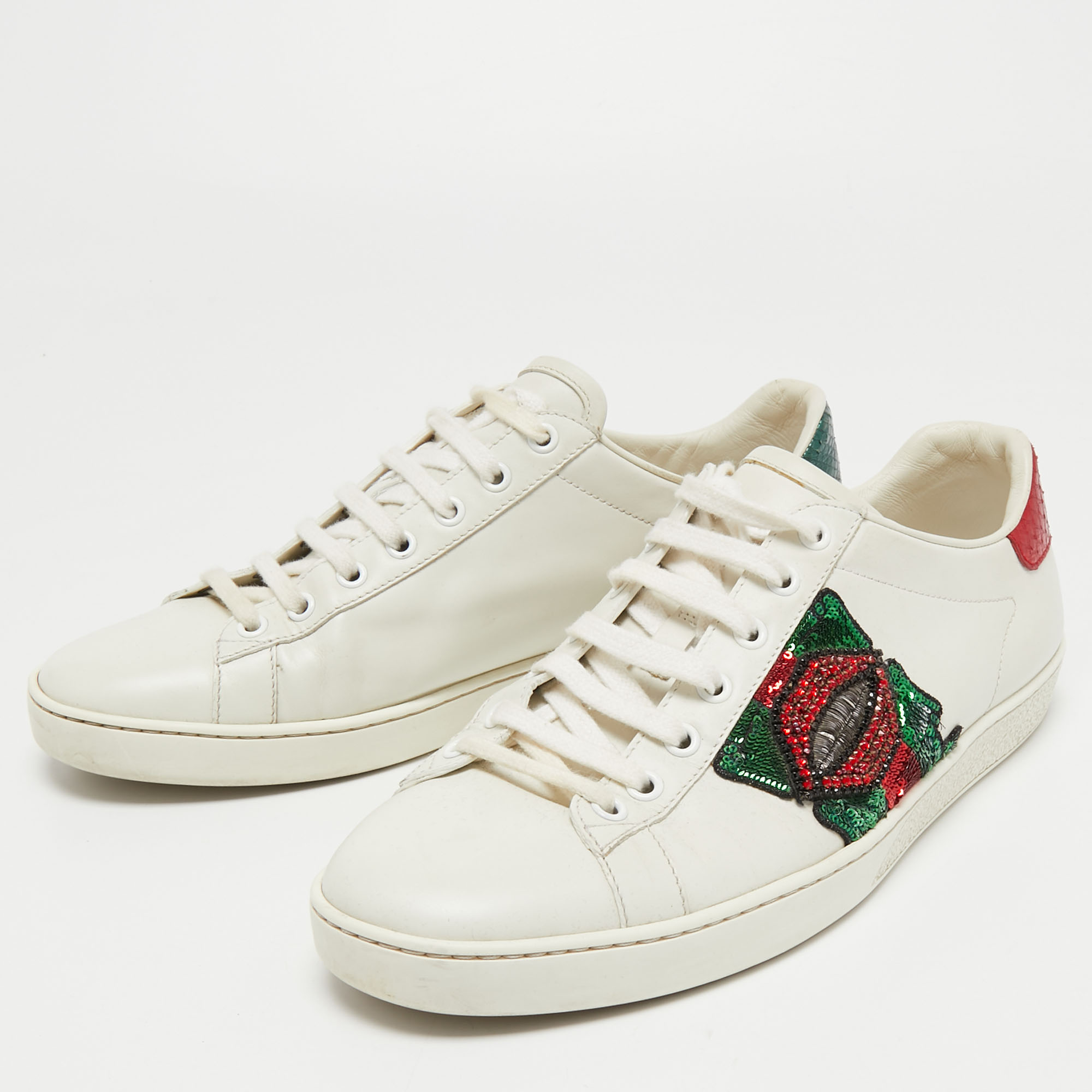 

Gucci White Leather Sequin Lips Ace Low Top Sneakers Size