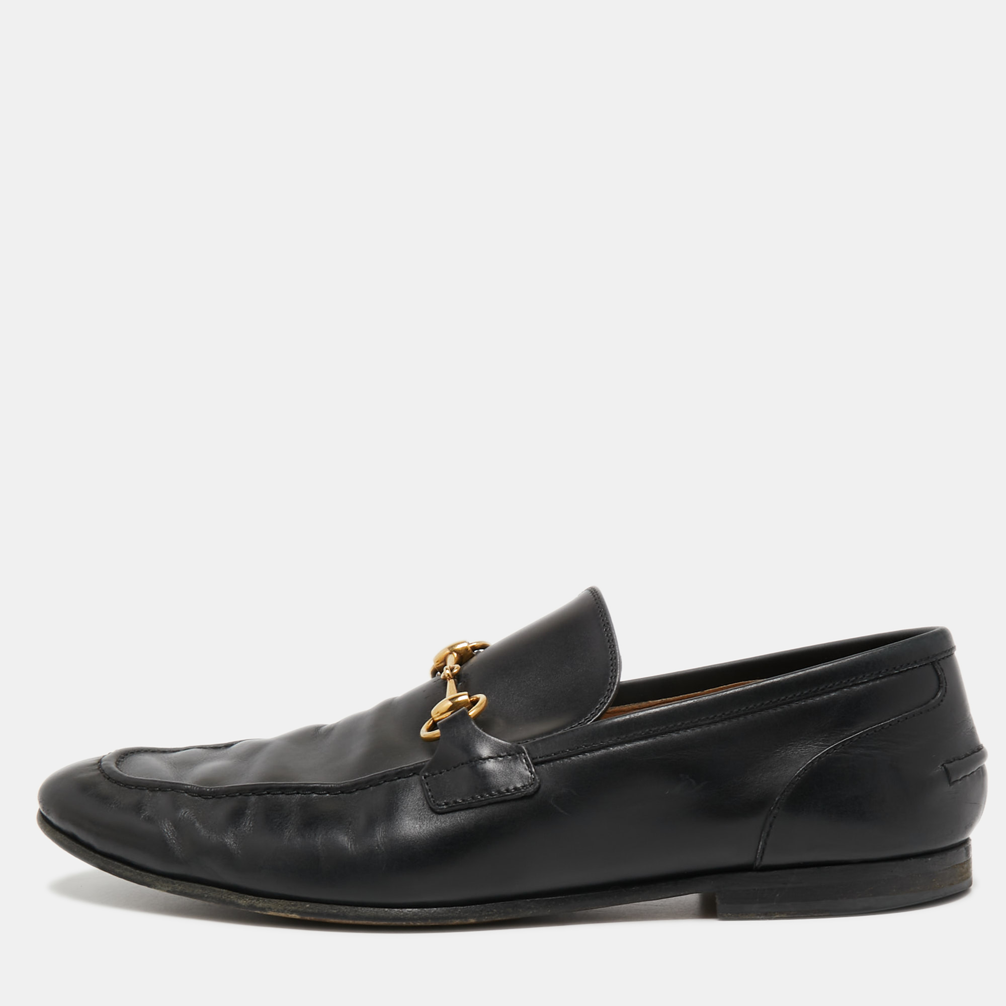 Pre-owned Gucci Black Leather Jordaan Loafers Size 43