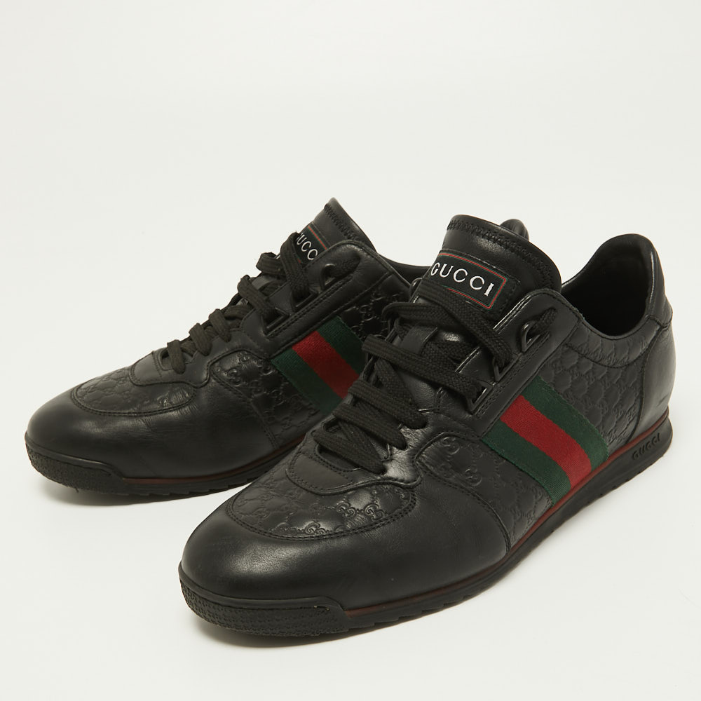 

Gucci Black Guccissima Leather Web Ace Sneakers Size