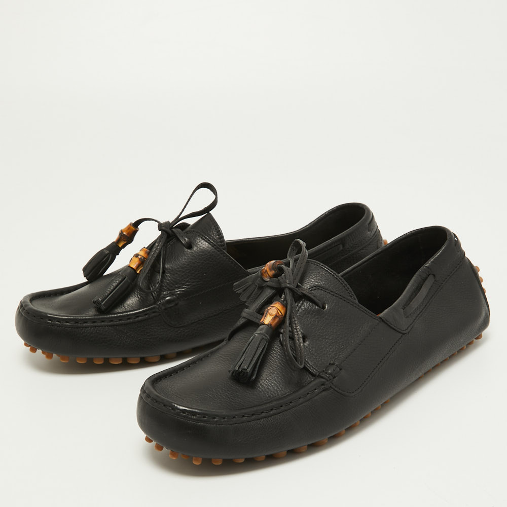 

Gucci Black Leather Bamboo Tassel Boat Loafers Size