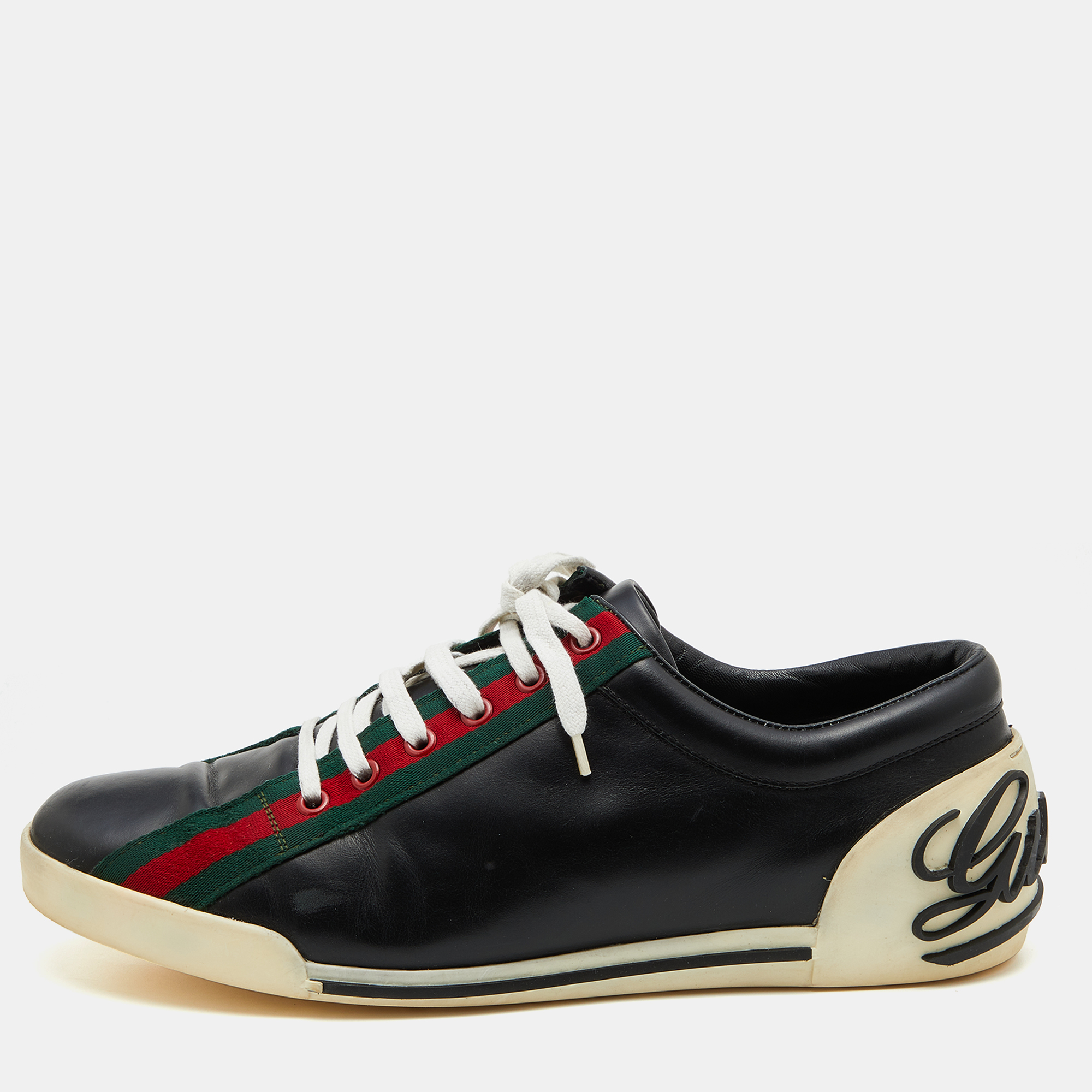 Gucci Black Leather Web Detail Low Top Sneakers Size 43 Gucci | TLC