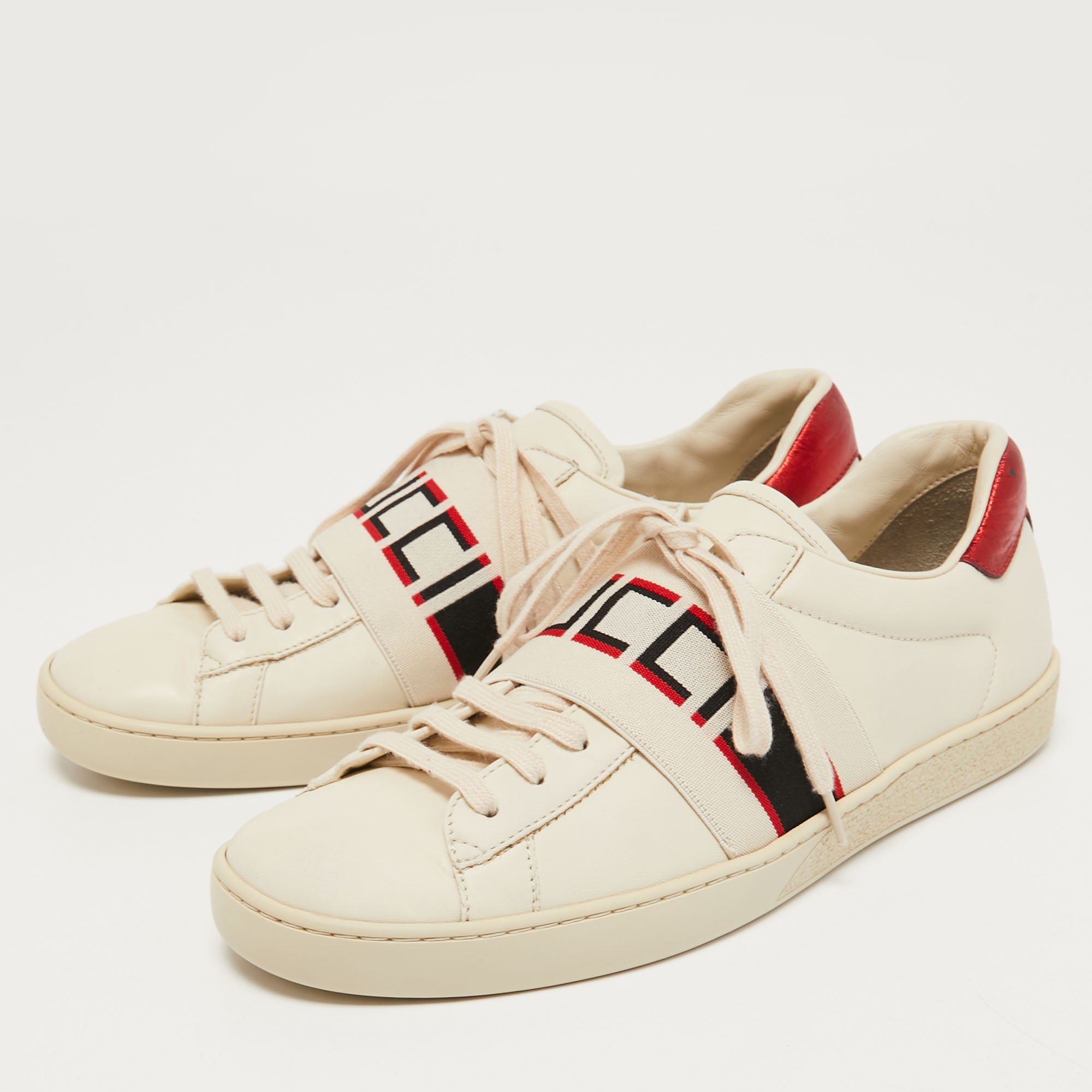 

Gucci White Leather Logo Elastic Band Ace Sneakers Size