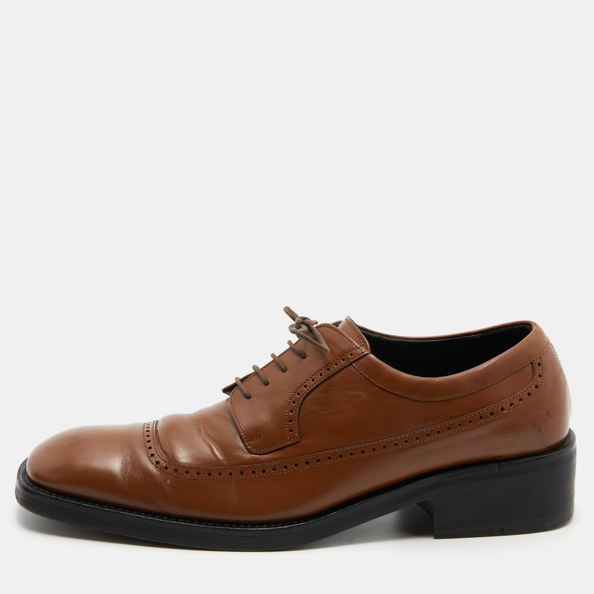 Pre-owned Gucci Brown Brogue Leather Lace Up Derby Size 42