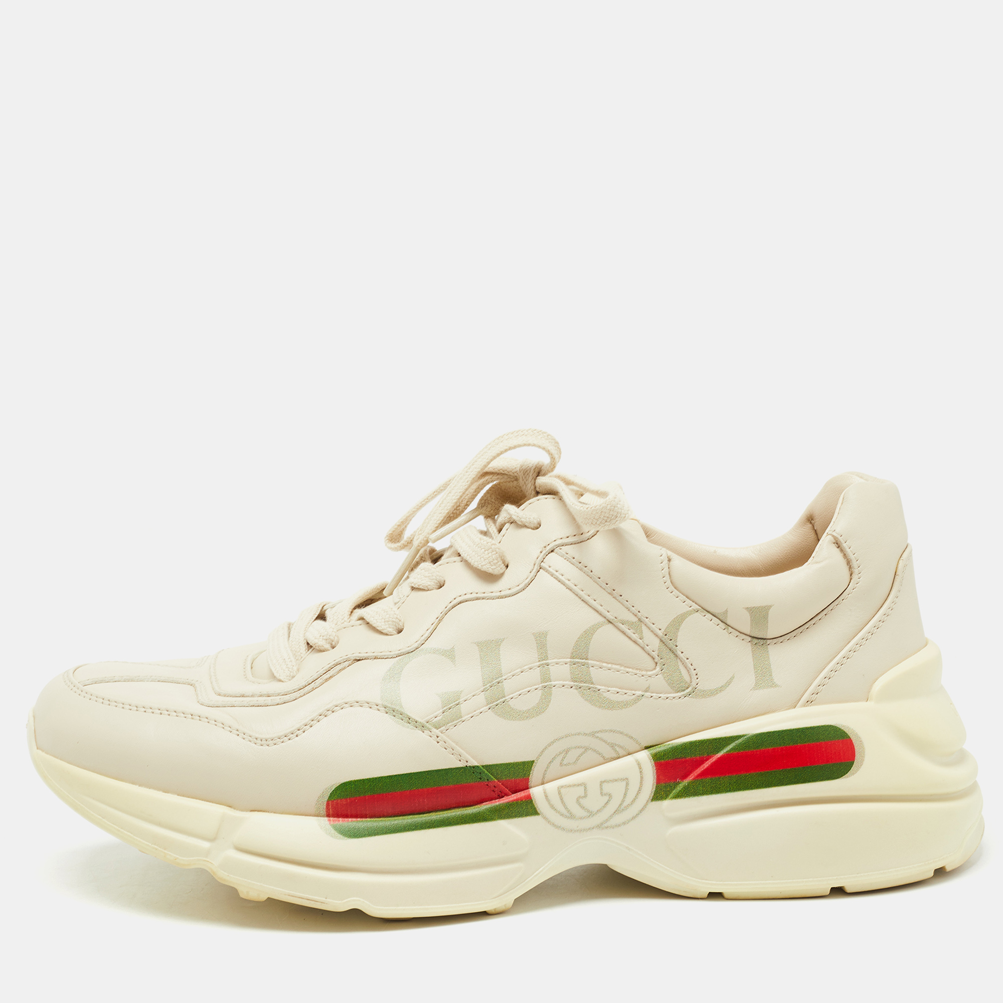 Gucci Cream Leather Rhyton Lace Up Sneakers Size 42 Gucci | The Luxury ...