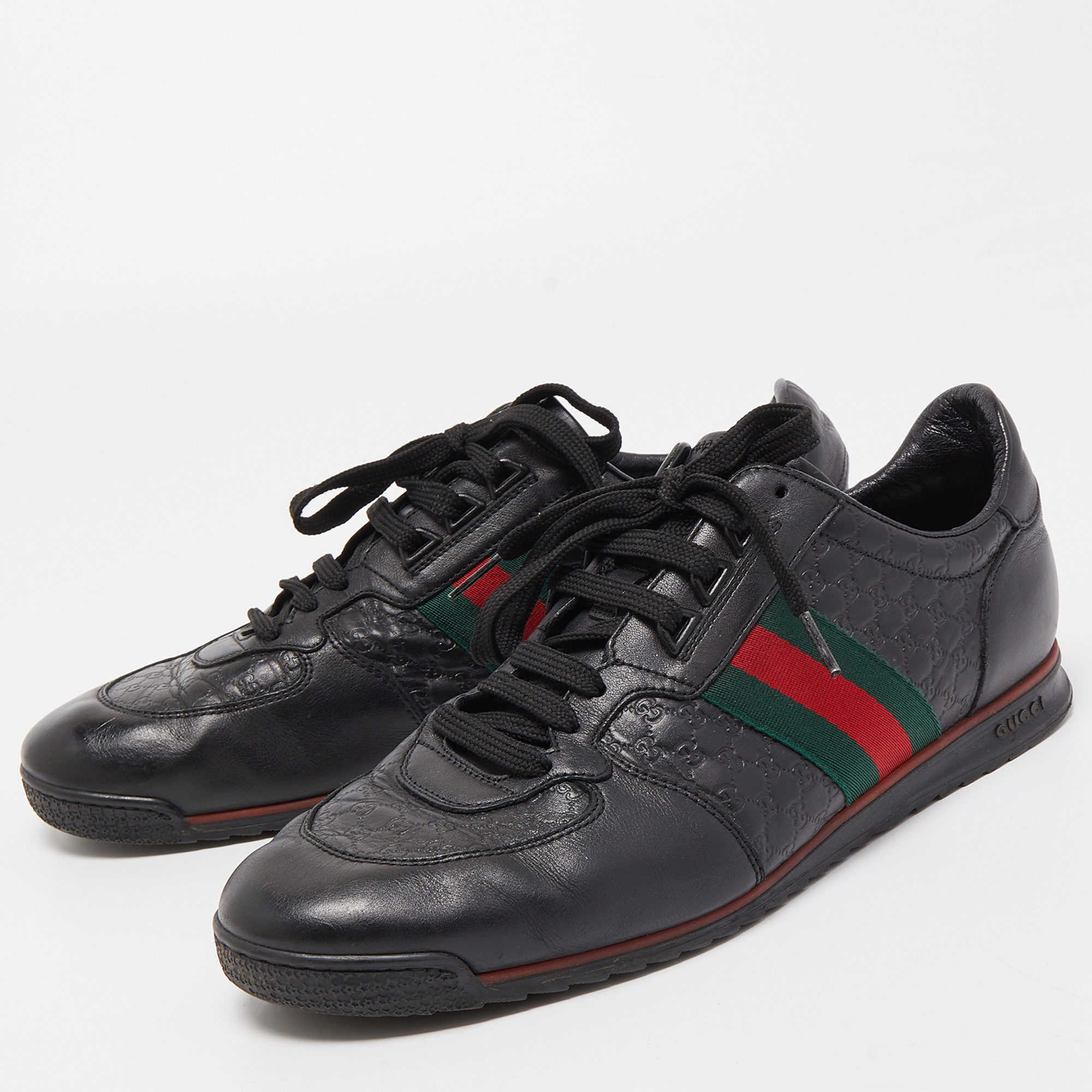 

Gucci Black Guccissima Leather Web Low Top Sneakers Size