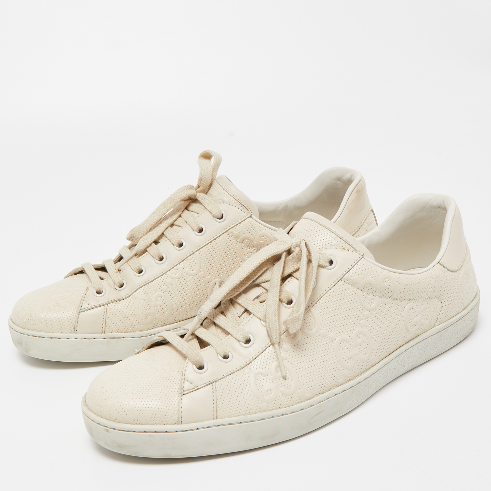 

Gucci Cream GG Embossed Perforated Leather Ace Sneakers Size