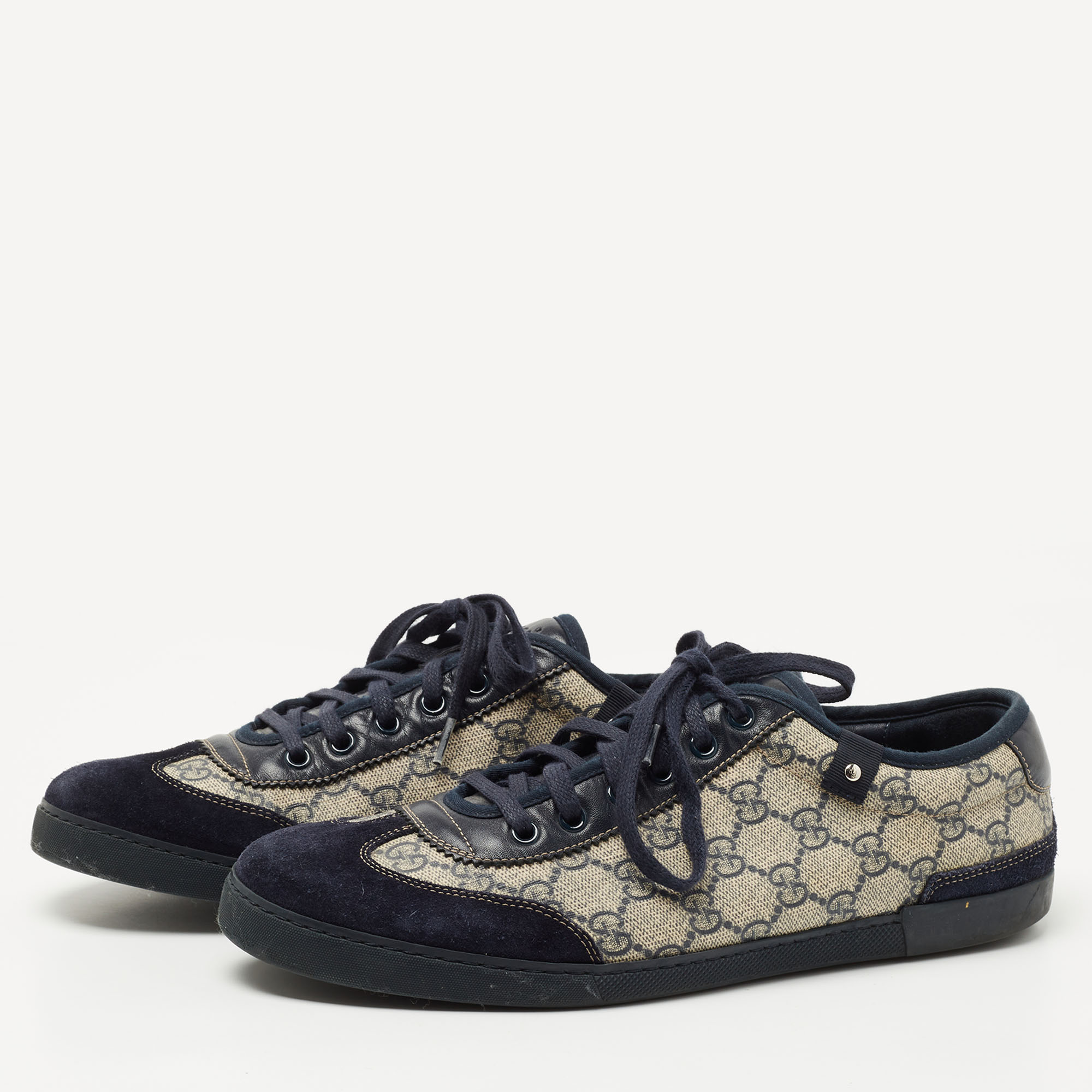 

Gucci Navy Blue/Beige Suede and GG Canvas Low Top Sneakers Size