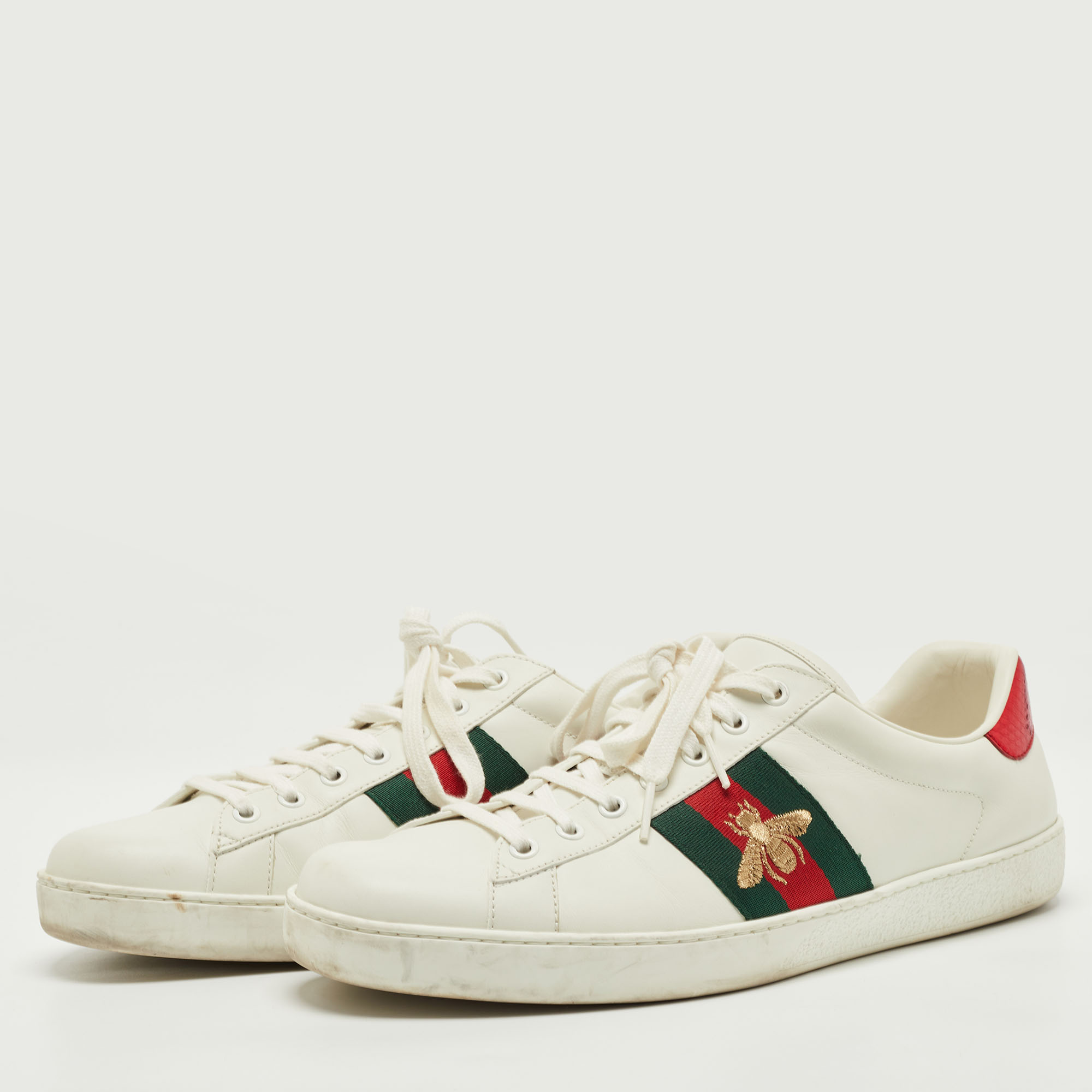 

Gucci White Leather and Snake Embossed Ace Lace Up Sneakers Size Size