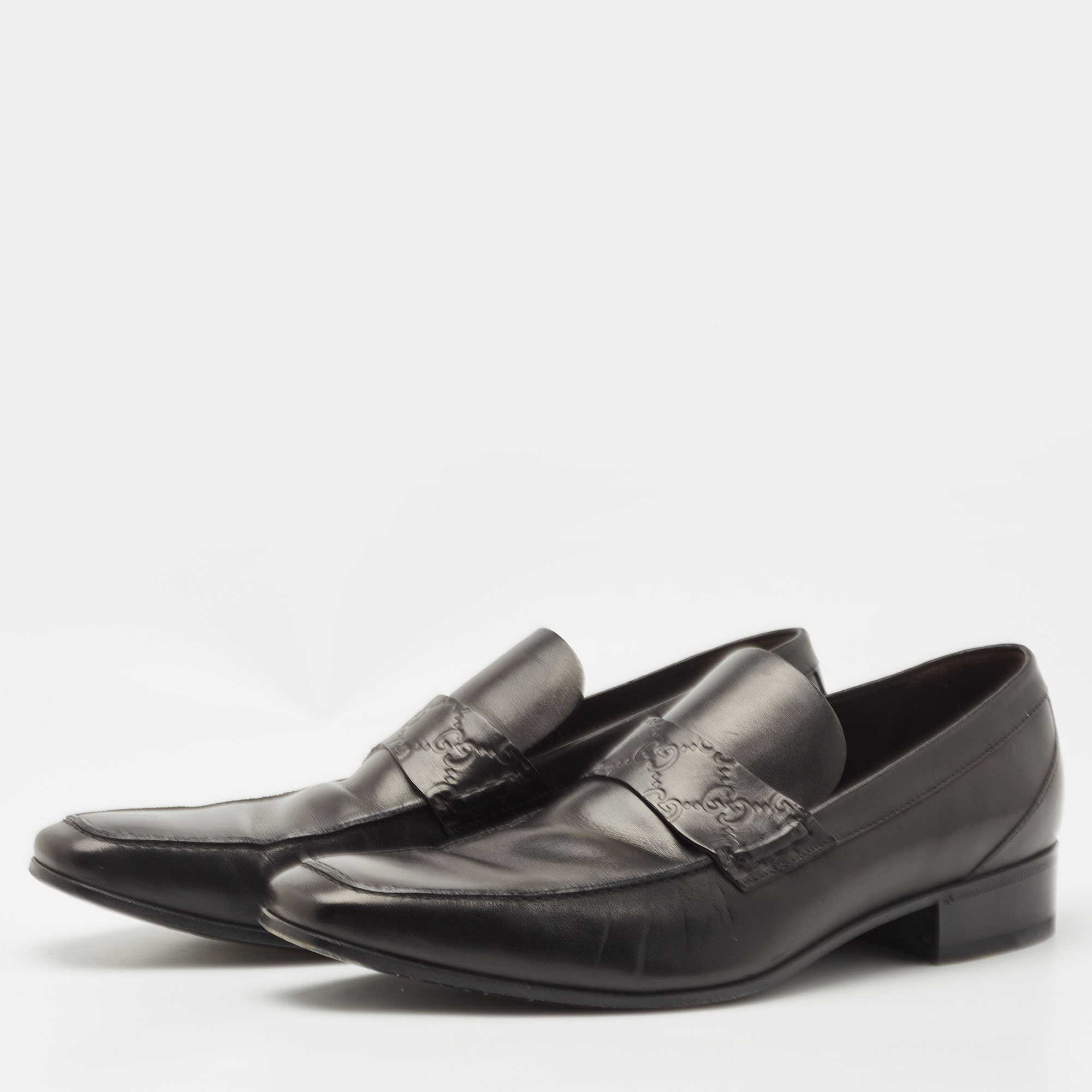 

Gucci Black Guccissima Leather Slip On Loafers Size