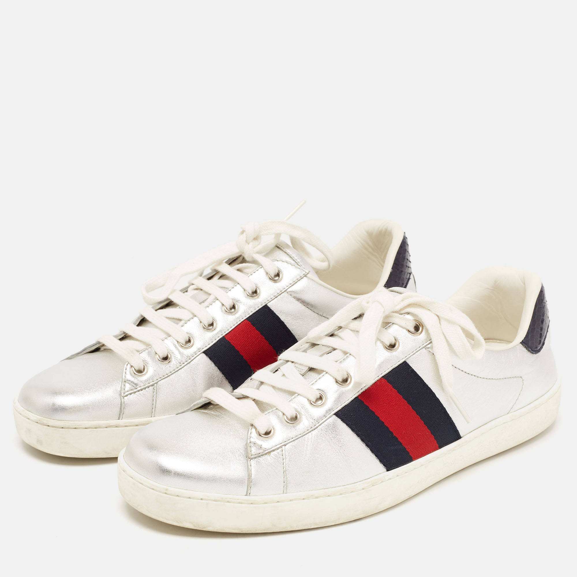 

Gucci Silver Leather Ace Sneakers Size
