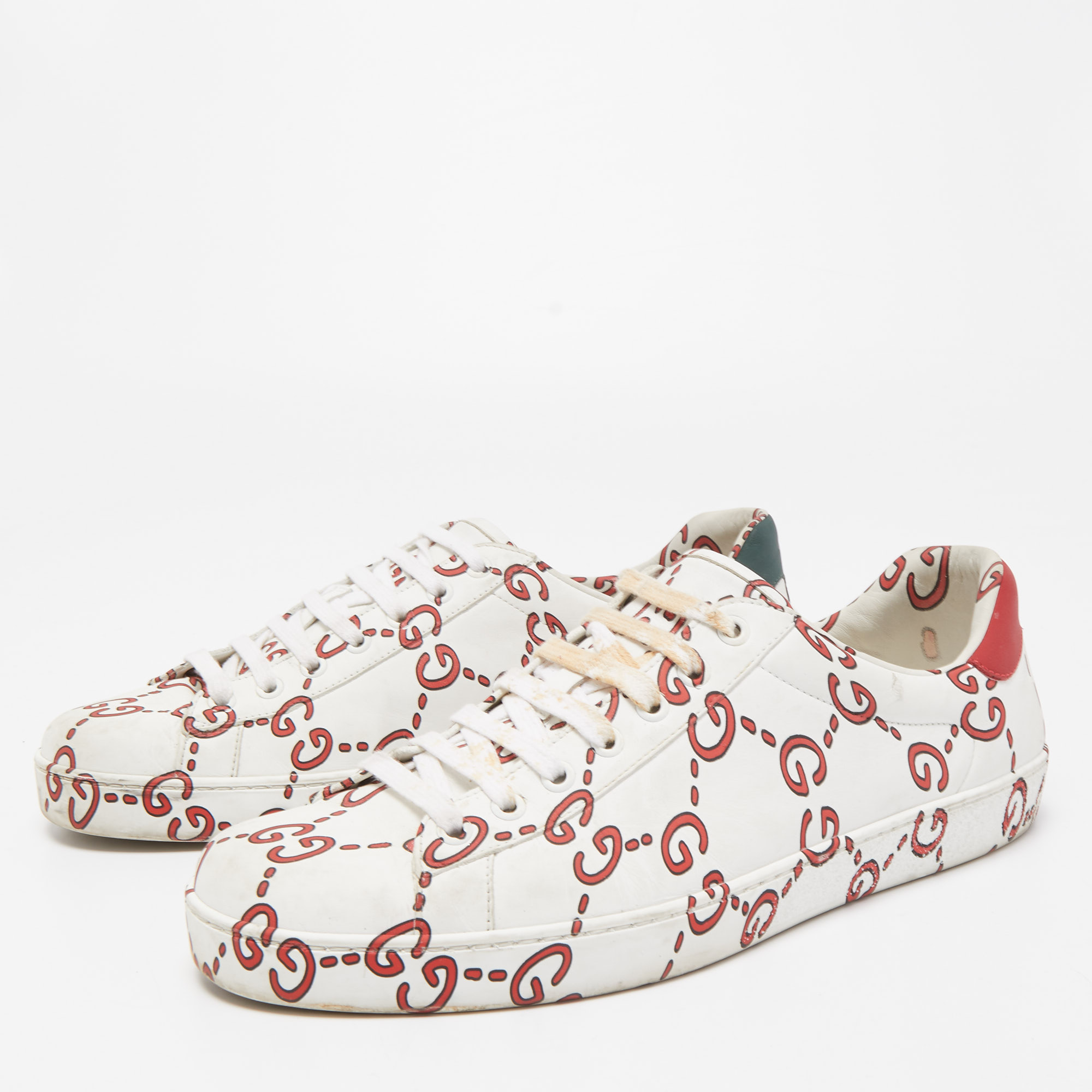 

Gucci White/Red Leather GG Ghost Ace Low Top Sneakers Size