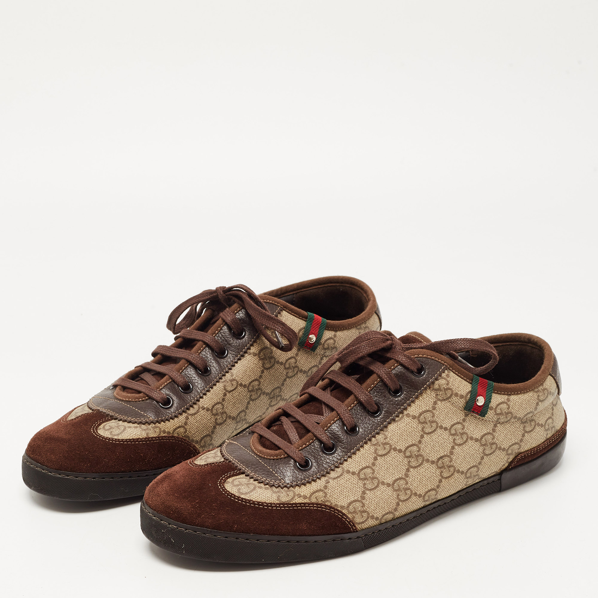 

Gucci Brown/Beige Suede and GG Supreme Canvas Barcelona Sneakers Size