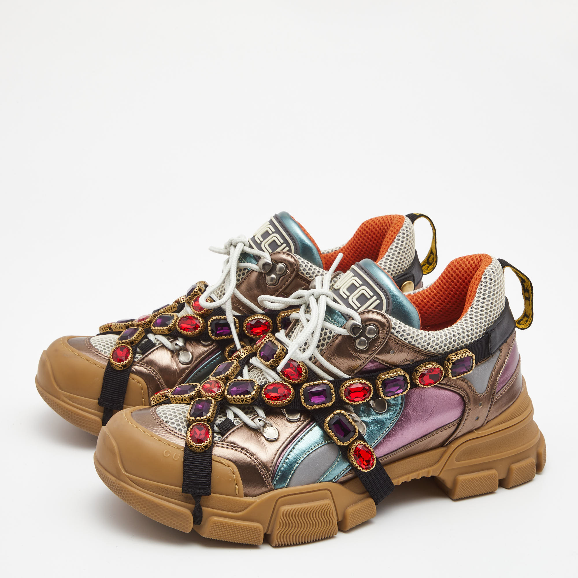 

Gucci Multicolor Leather Flashtrek Reflective Sneakers Size