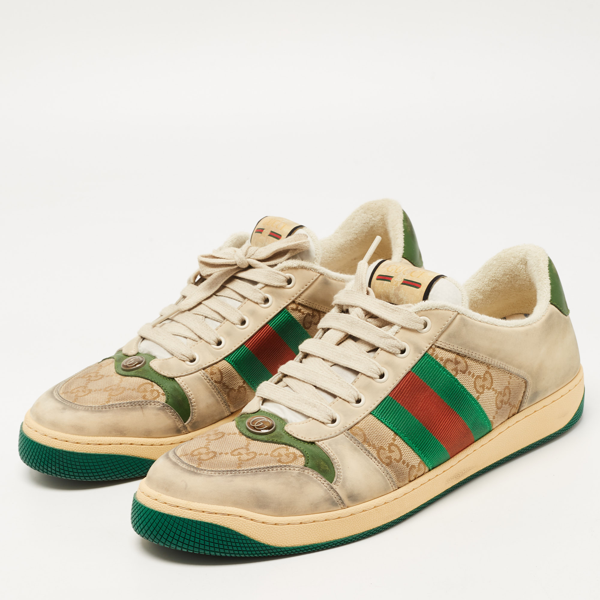 

Gucci Beige/Brown Suede and GG Canvas Screener Sneakers Size