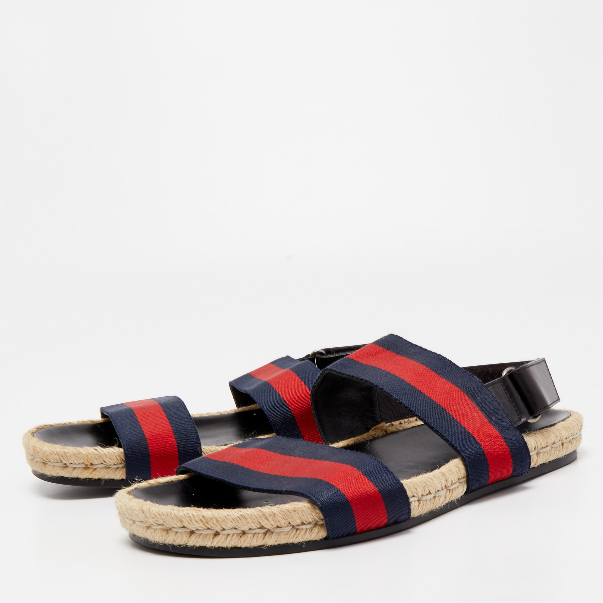 

Gucci Navy Blue/Red Canvas and Leather Web Slingback Sandals Size