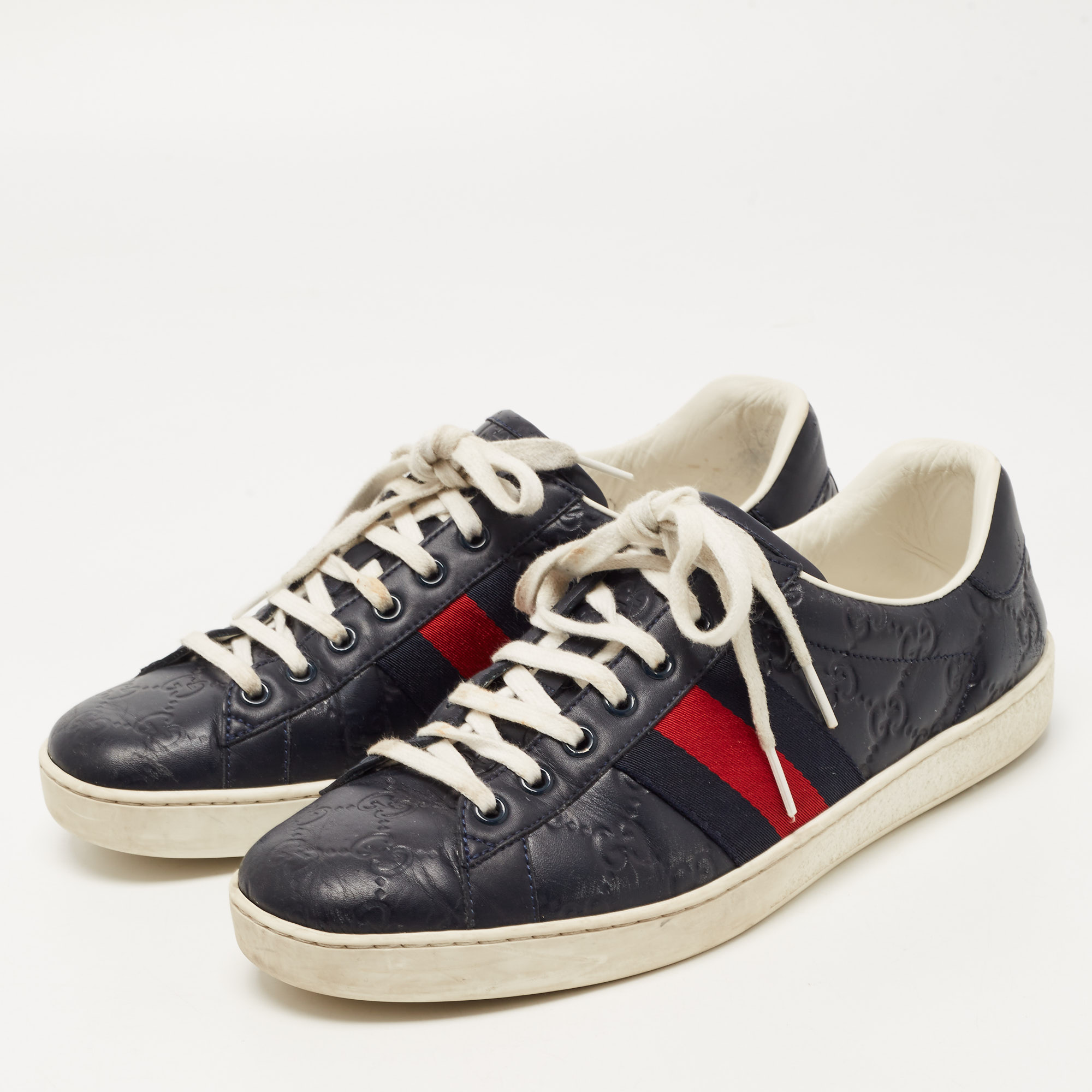 

Gucci Navy Blue Guccissima Leather Ace Sneakers Size