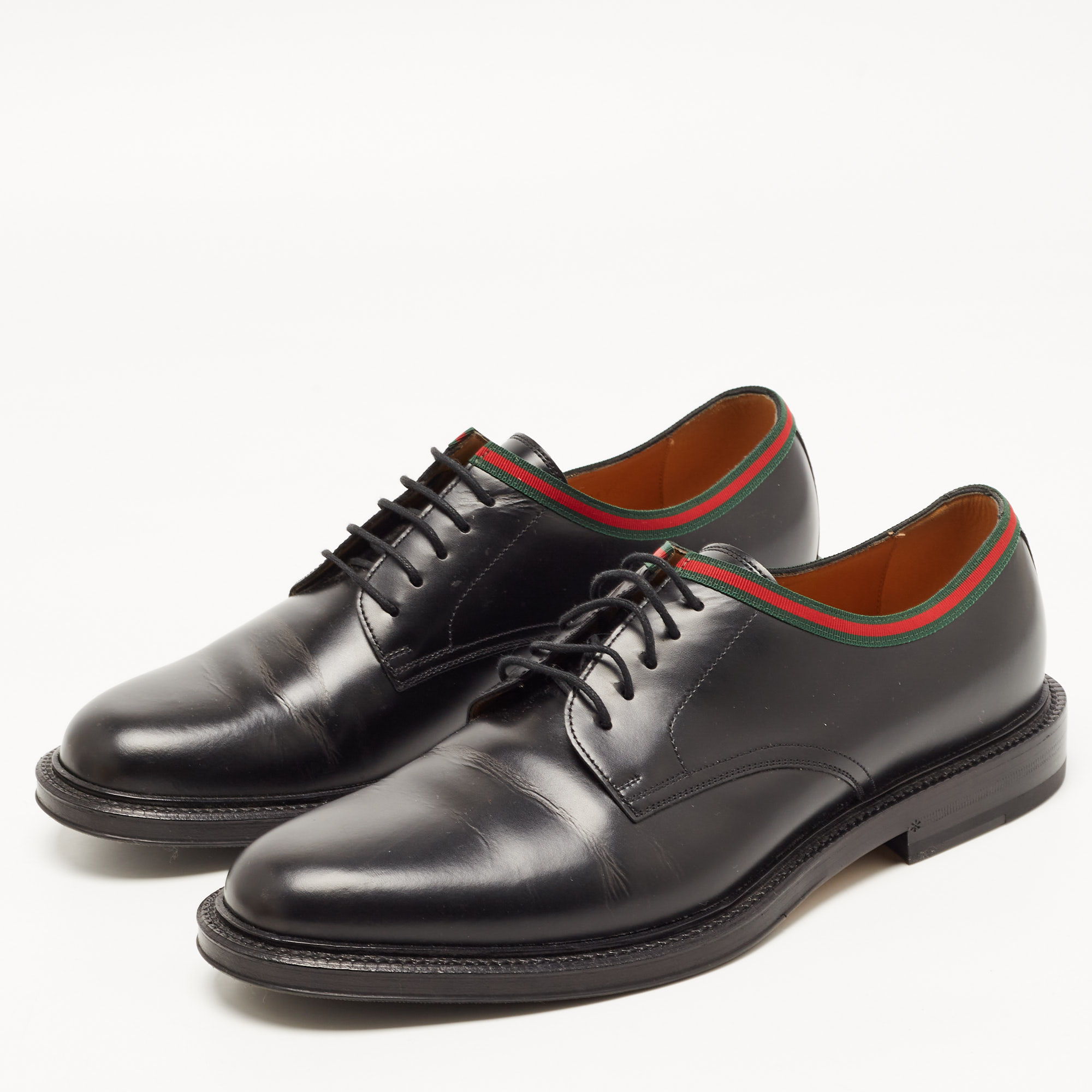 

Gucci Black Leather Web Trim Lace Up Derby Size