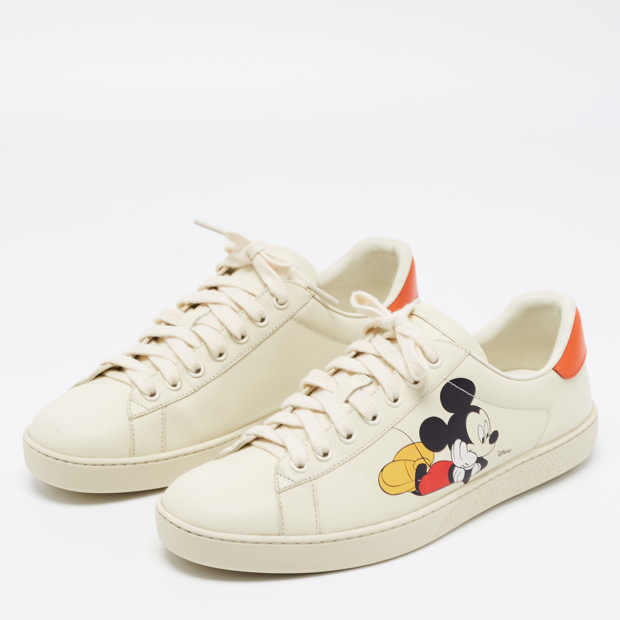 

Gucci x Disney Ivory Leather Ace Mickey Mouse Low Top Sneakers Size, Cream