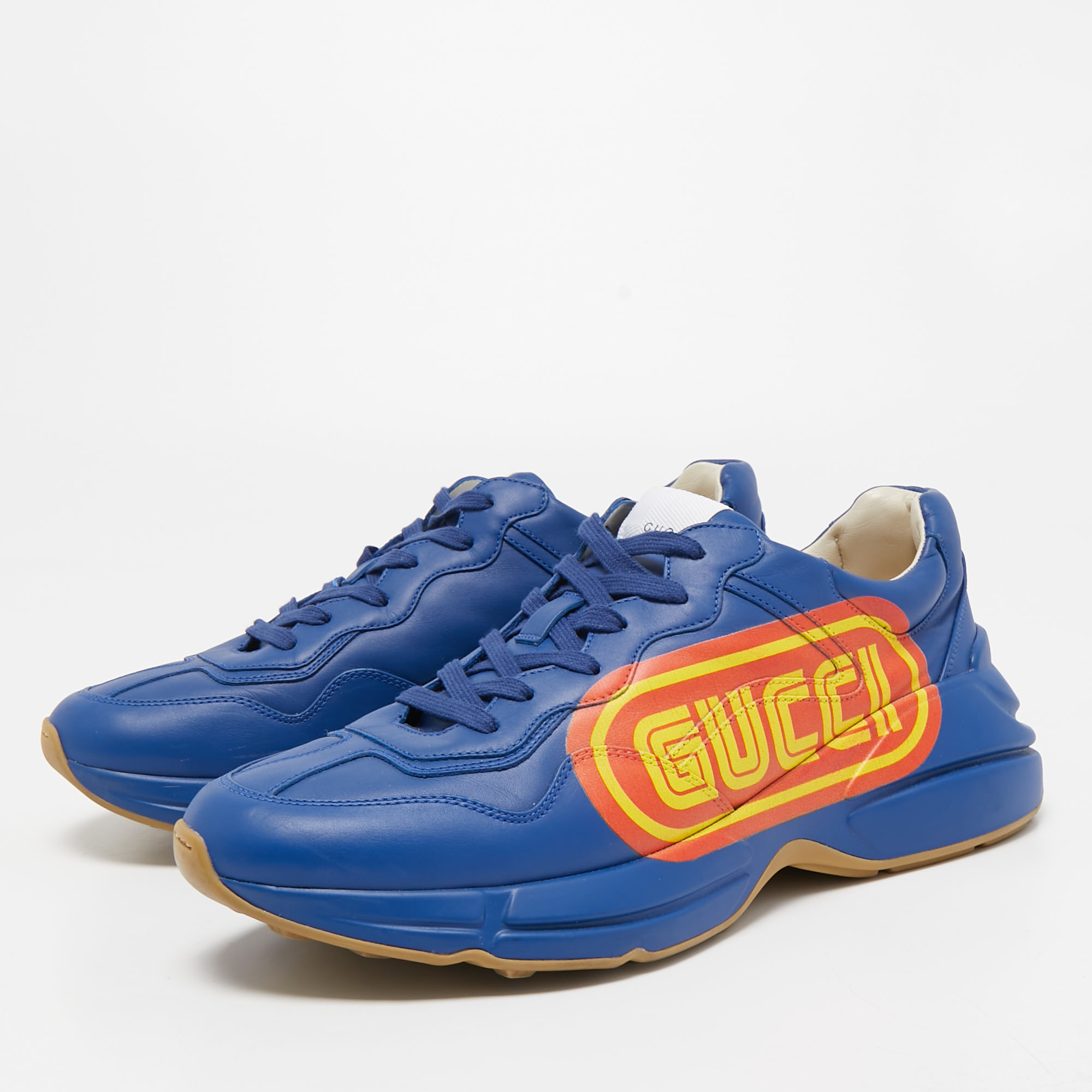 

Gucci Blue Leather Logo Rhyton Low Top Sneakers Size