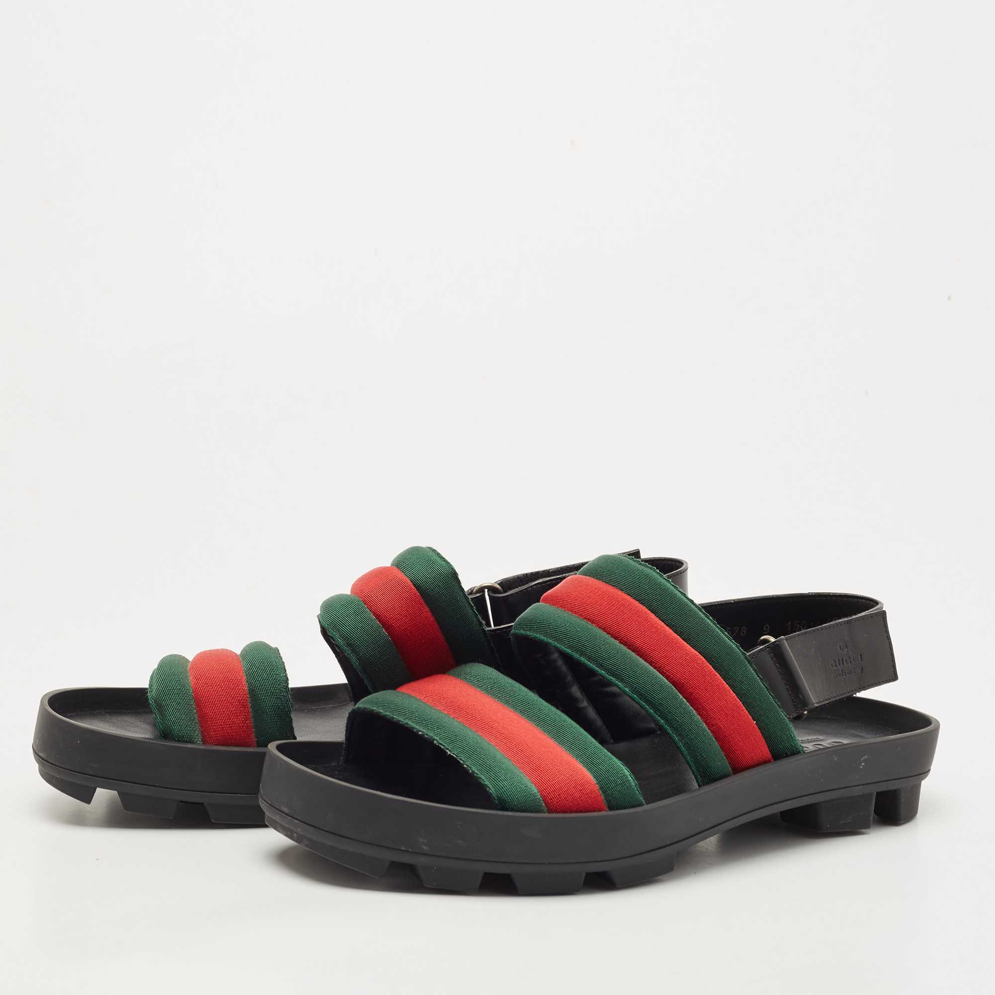 

Gucci Tricolor Leather and Canvas Rimini Slingback Sandals Size, Black