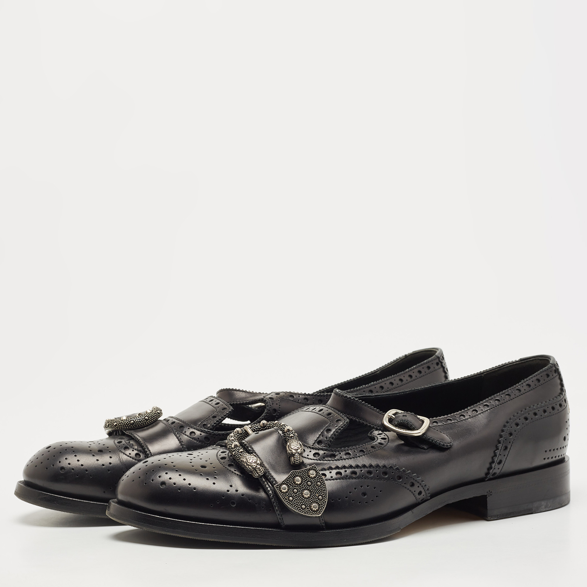 

Gucci Black Leather Dionysus Accent Oxfords Size