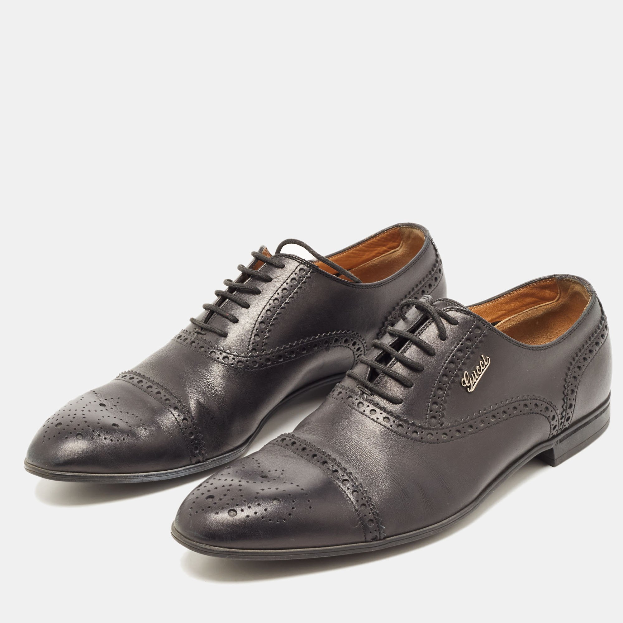 

Gucci Black Leather Brogue Lace Up Oxfords Size