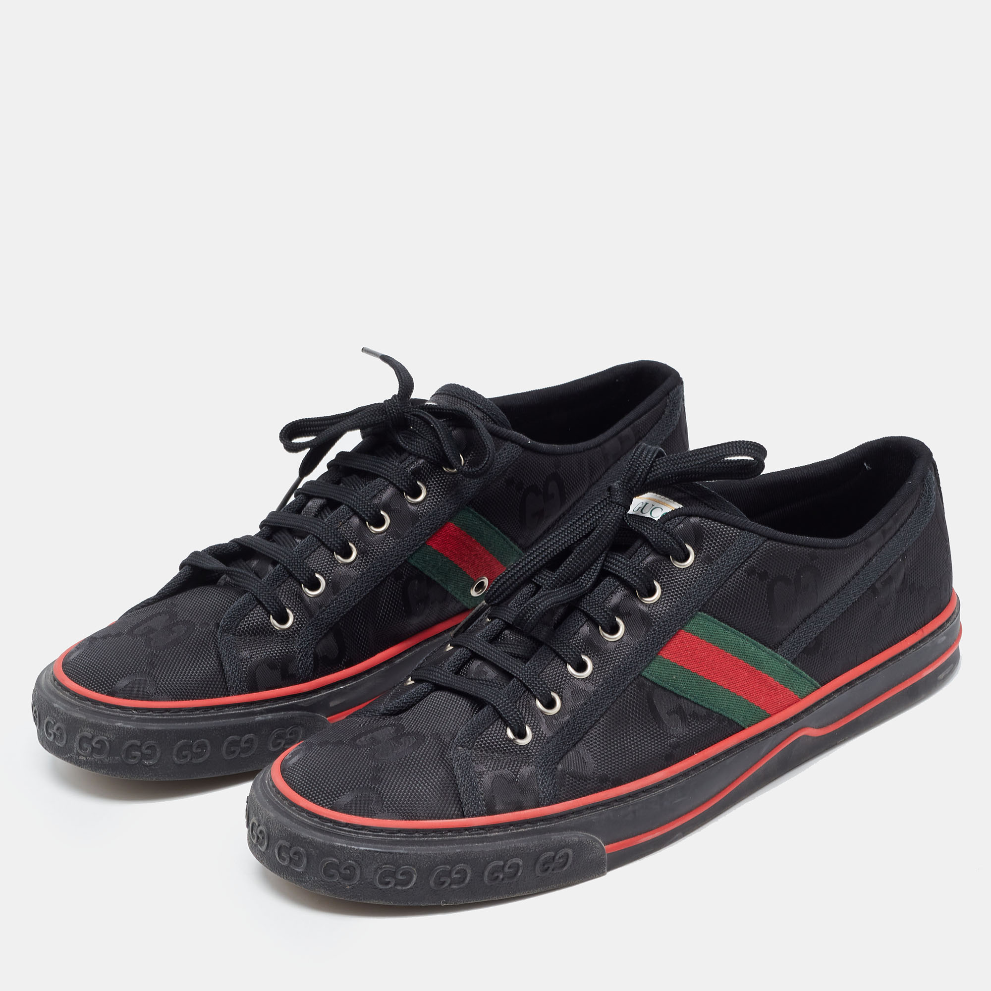 

Gucci Black Canvas GG Web Low Top Sneakers Size