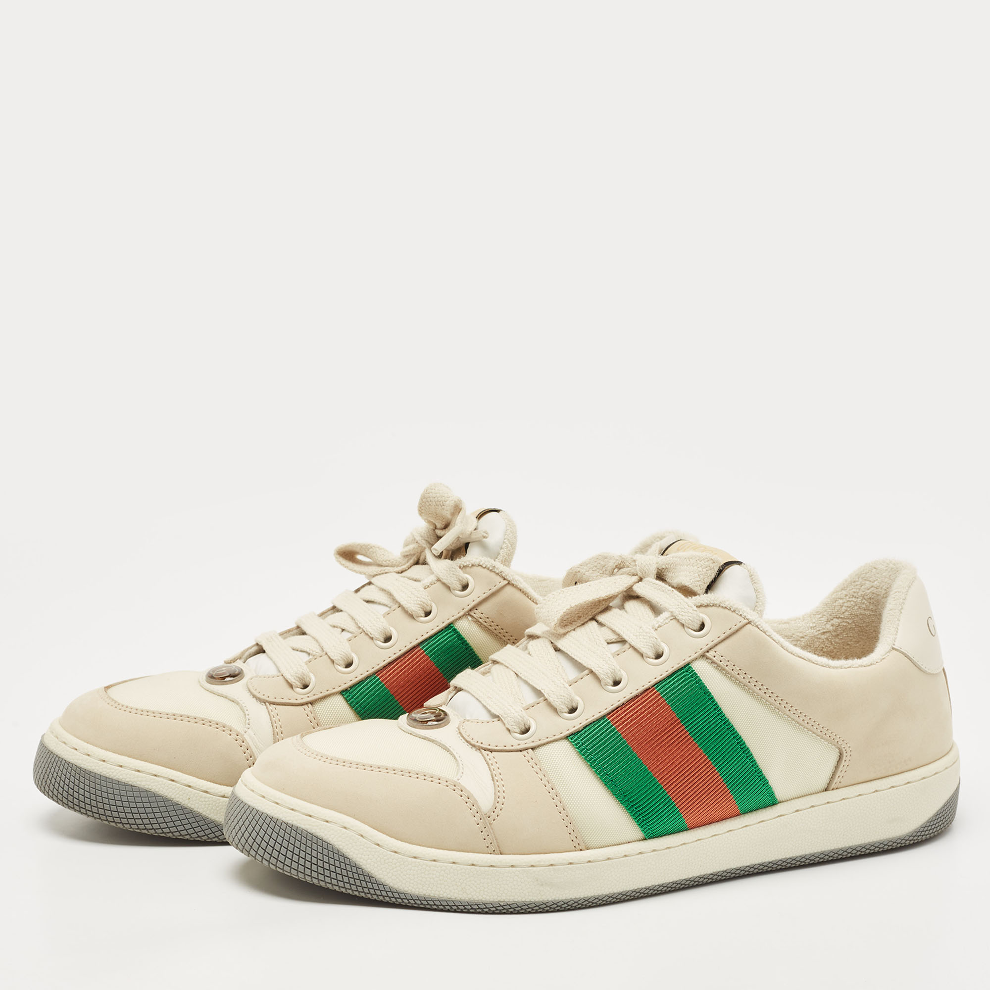 

Gucci Cream Nubuck Leather Screener Low Top Sneakers Size