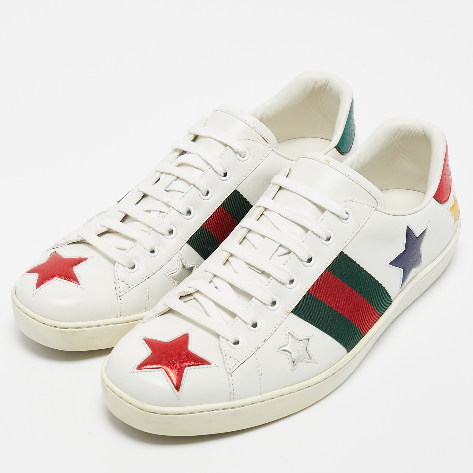 

Gucci White Leather Ace Web Low Top Sneakers Size